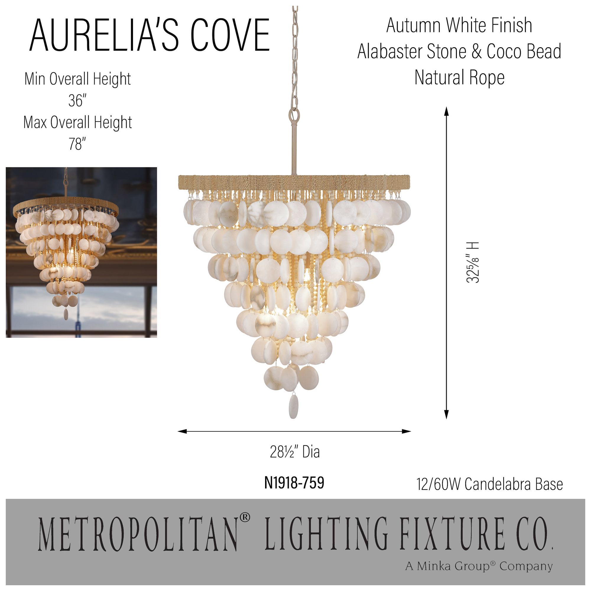Image 5 Metropolitan Aurelias Cove 12-Lt 28.5-in Autumn White Pendant with Accents more views