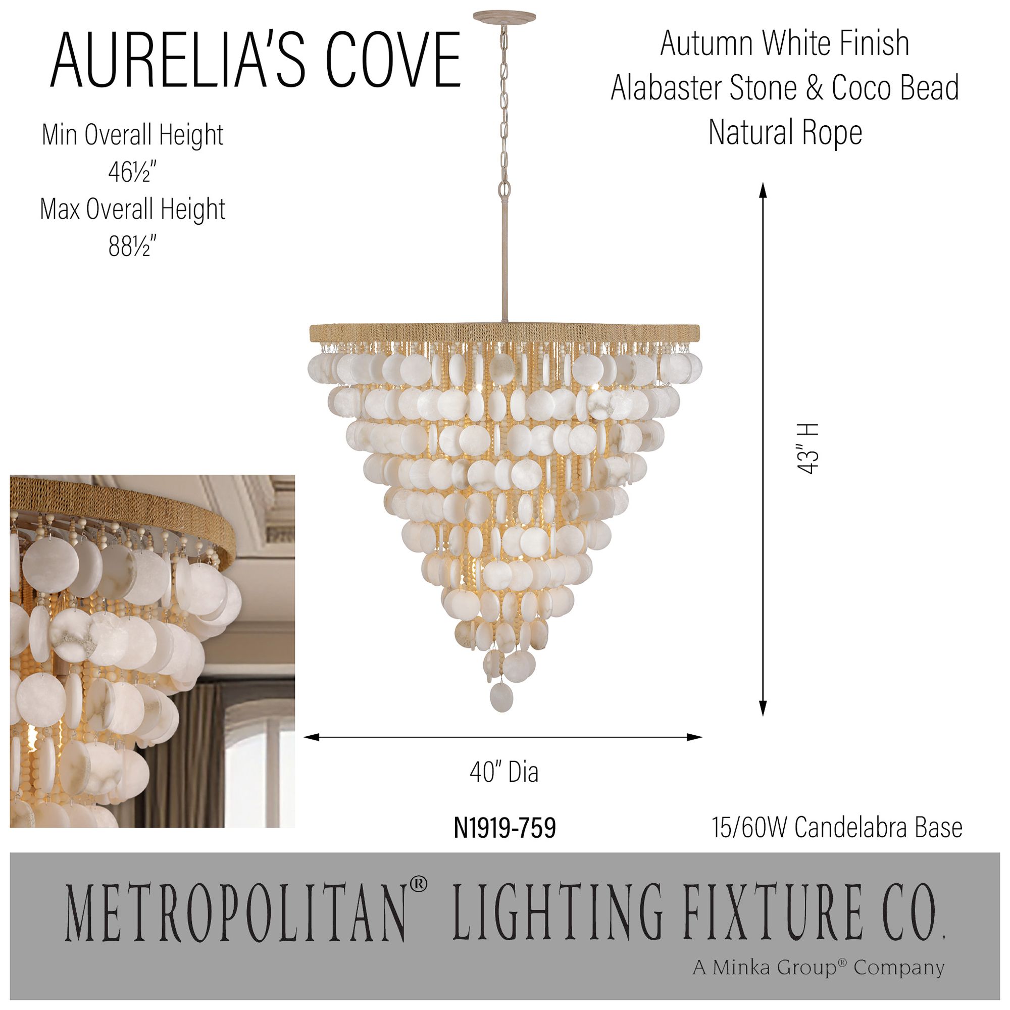 Image 6 Metropolitan Aurelias Cove 15-Light 40-in Autumn White Pendant with Accents more views