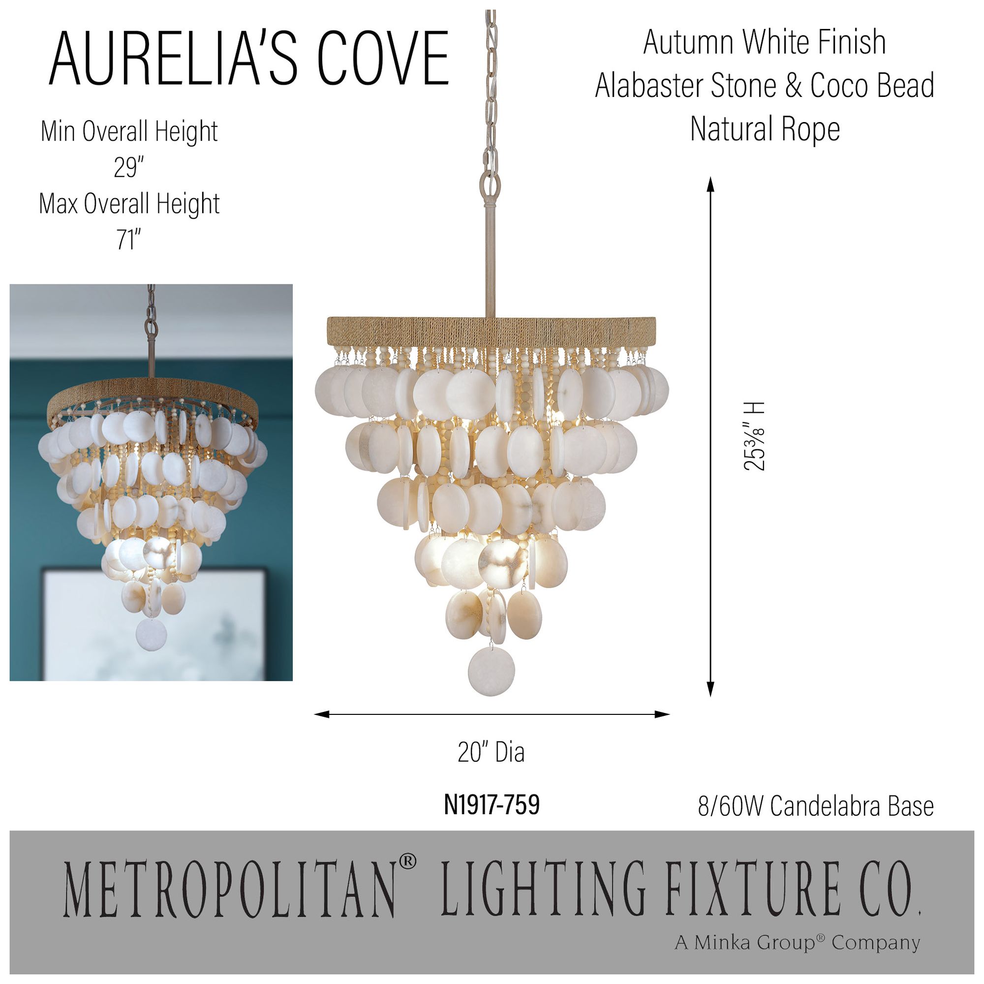 Image 6 Metropolitan Aurelias Cove 8-Light 20-in Autumn White Pendant with Accents more views