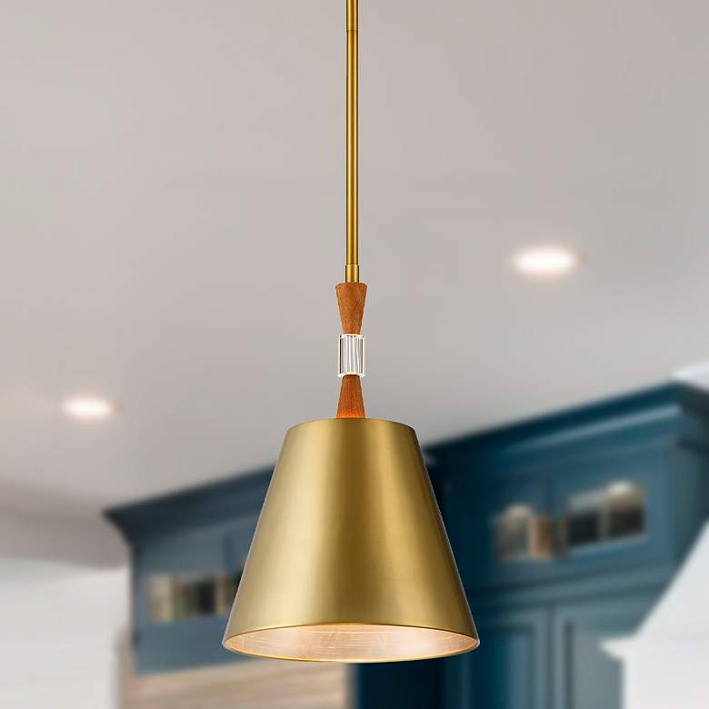 Image 1 Metropolitan Baratti 1-Light Soft Brass Pendant with Soft Brass Metal Shade