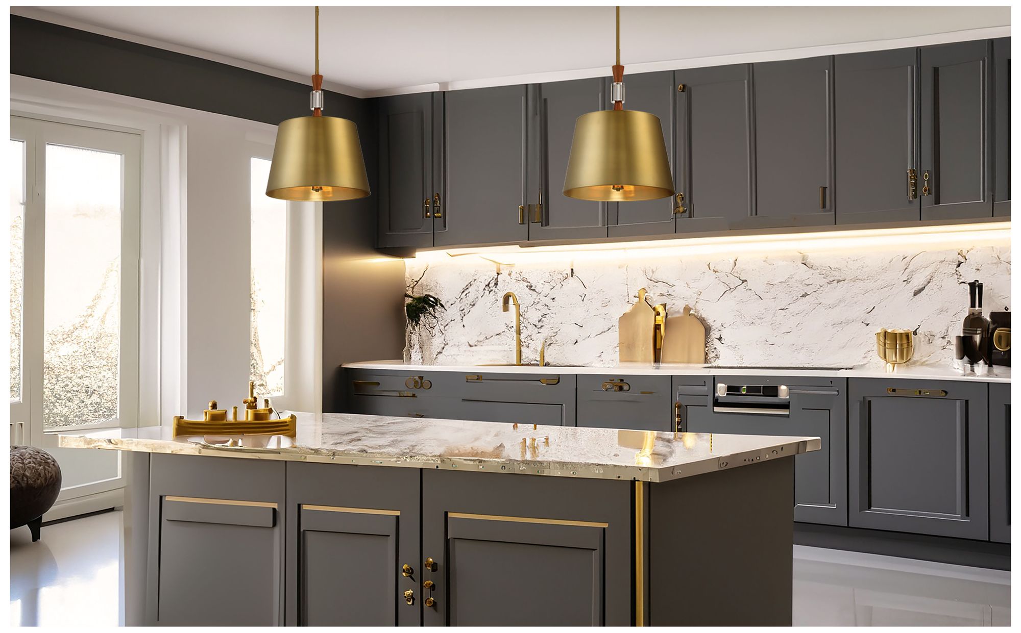 Image 3 Metropolitan Baratti 3-Light Soft Brass Pendant with Soft Brass Metal Shade more views