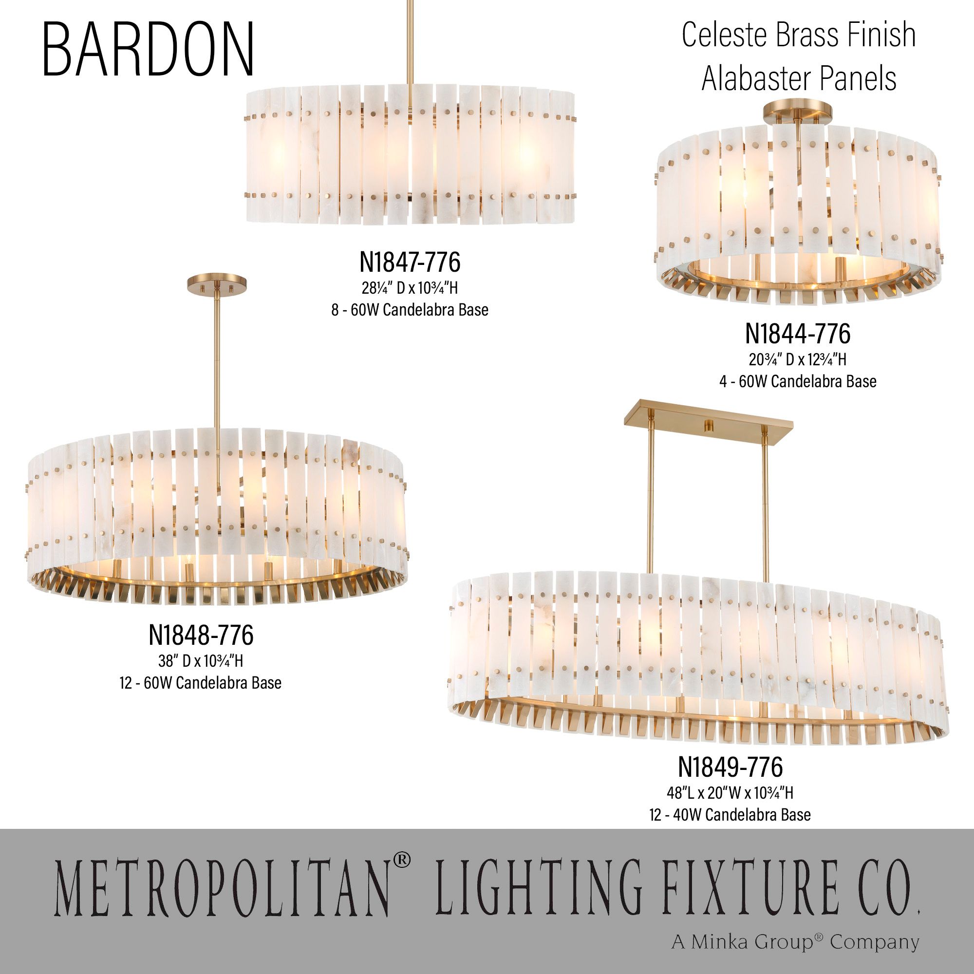 Metropolitan Bardon 5-Light 48-in Celeste Brass Chandelier with Shade