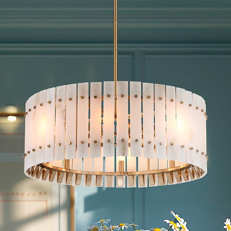 Image 1 Metropolitan Bardon 8-Light 28.25-in Celeste Brass Pendant with Shade