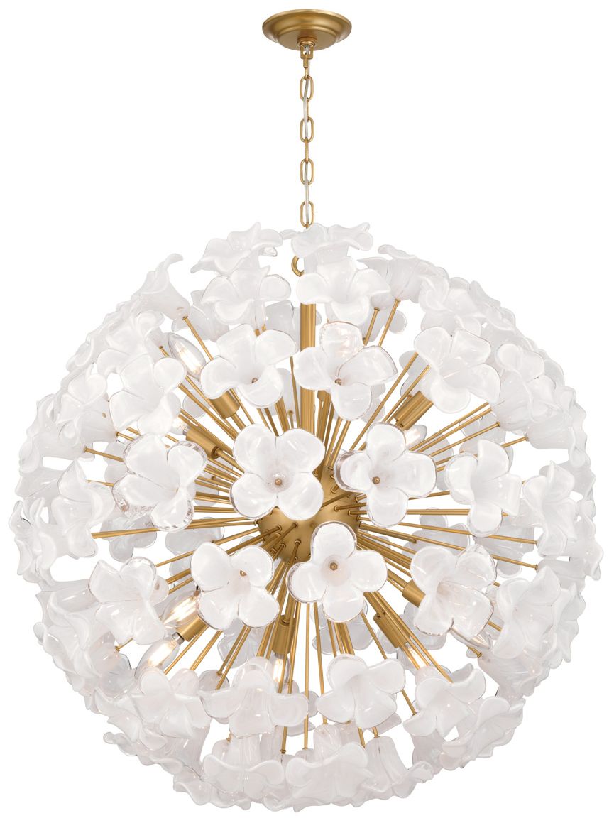 Image 2 Metropolitan Bloome 12-Lt 30-in Legacy Brass Pendant with White Glass Shade