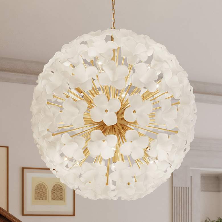 Metropolitan Bloome 12-Lt 30-in Legacy Brass Pendant with White Glass ...