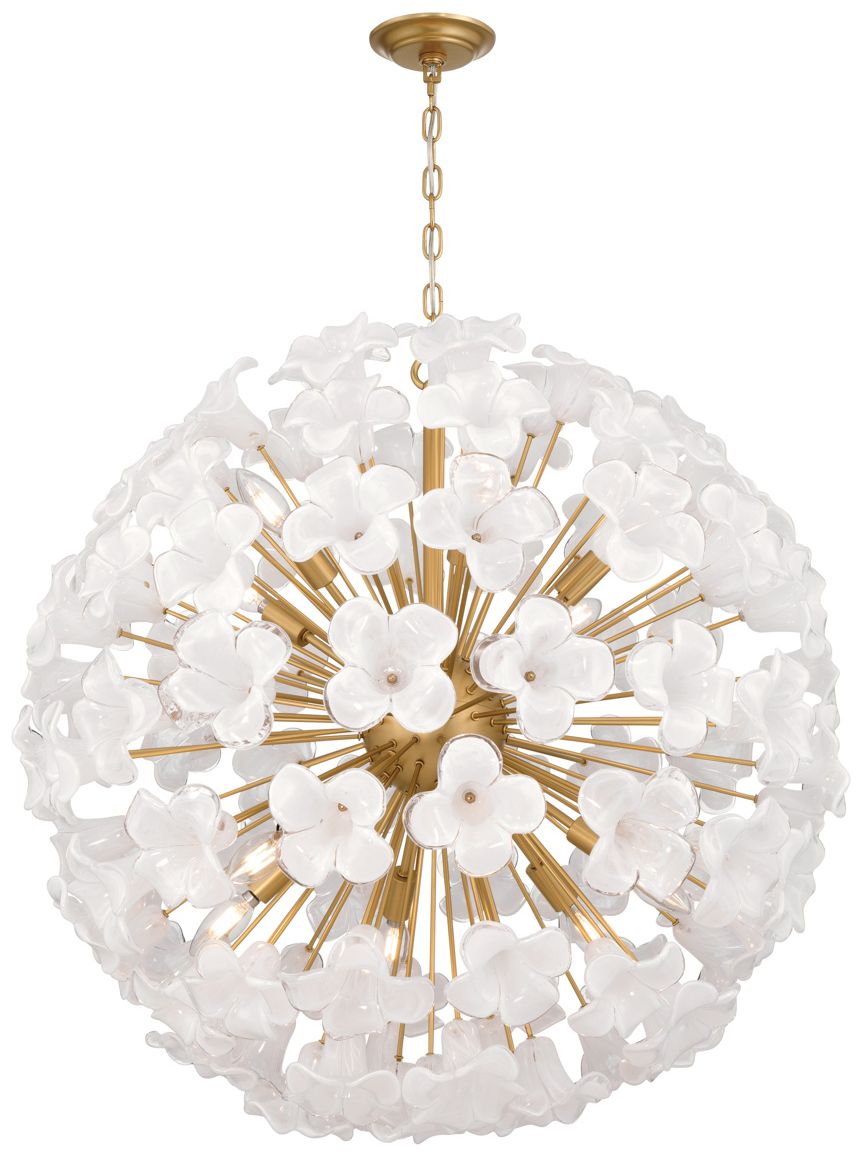 Image 3 Metropolitan Bloome 12-Lt 30-in Legacy Brass Pendant with White Glass Shade more views
