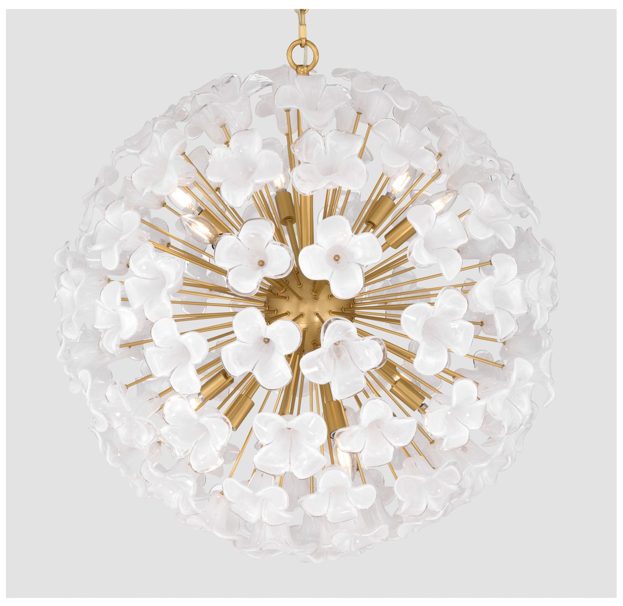 Image 5 Metropolitan Bloome 12-Lt 30-in Legacy Brass Pendant with White Glass Shade more views