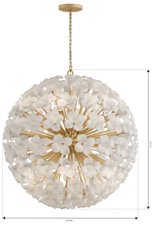 Image 7 Metropolitan Bloome 12-Lt 30-in Legacy Brass Pendant with White Glass Shade more views