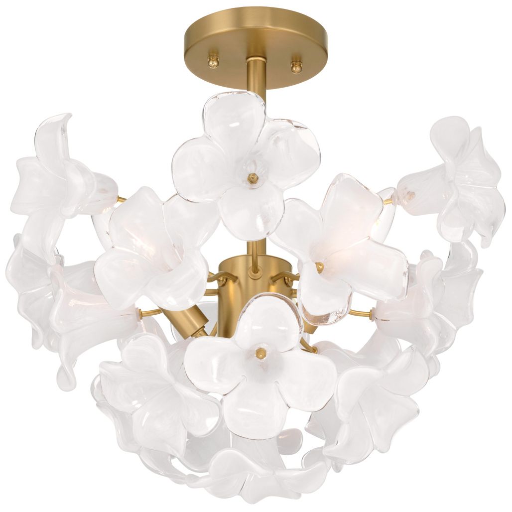 Image 2 Metropolitan Bloome 3-Lt 16.75-in Brass Semi-Flush Mount with Glass Shades