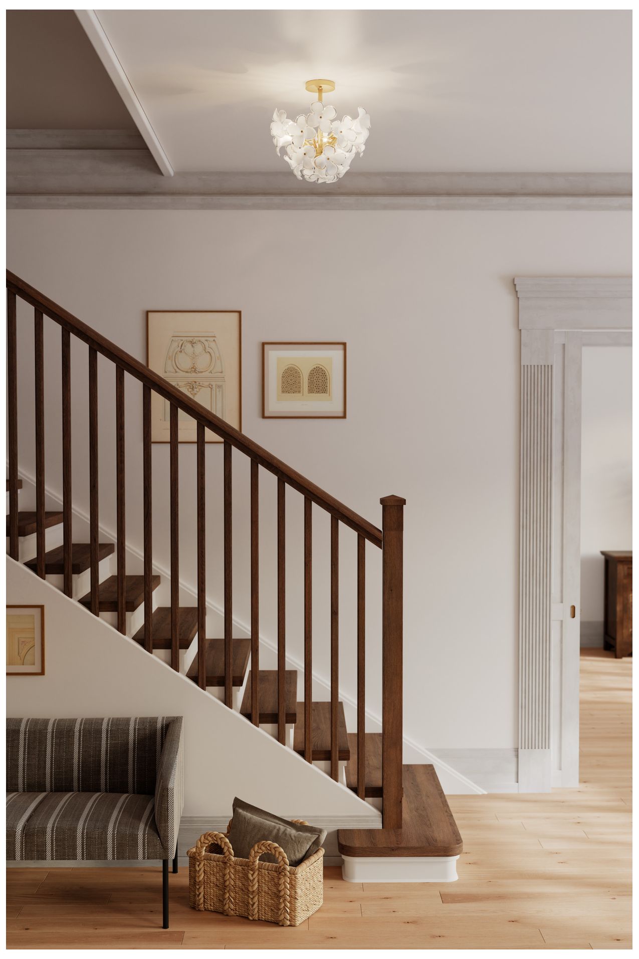 Image 4 Metropolitan Bloome 3-Lt 16.75-in Brass Semi-Flush Mount with Glass Shades more views