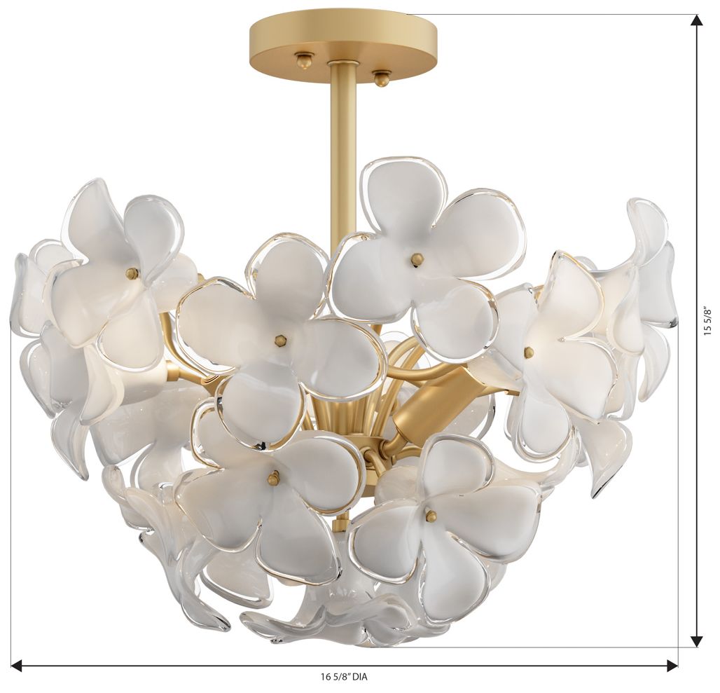 Metropolitan Bloome 3-Lt 16.75-in Brass Semi-Flush Mount with Glass Shades