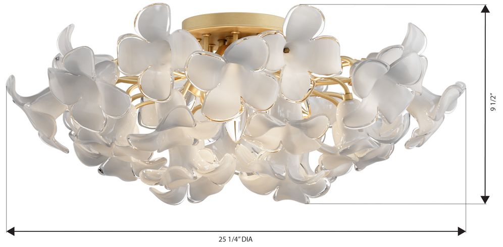 Metropolitan Bloome 5-Lt 25.25-in Brass Semi-Flush Mount with Glass Shades