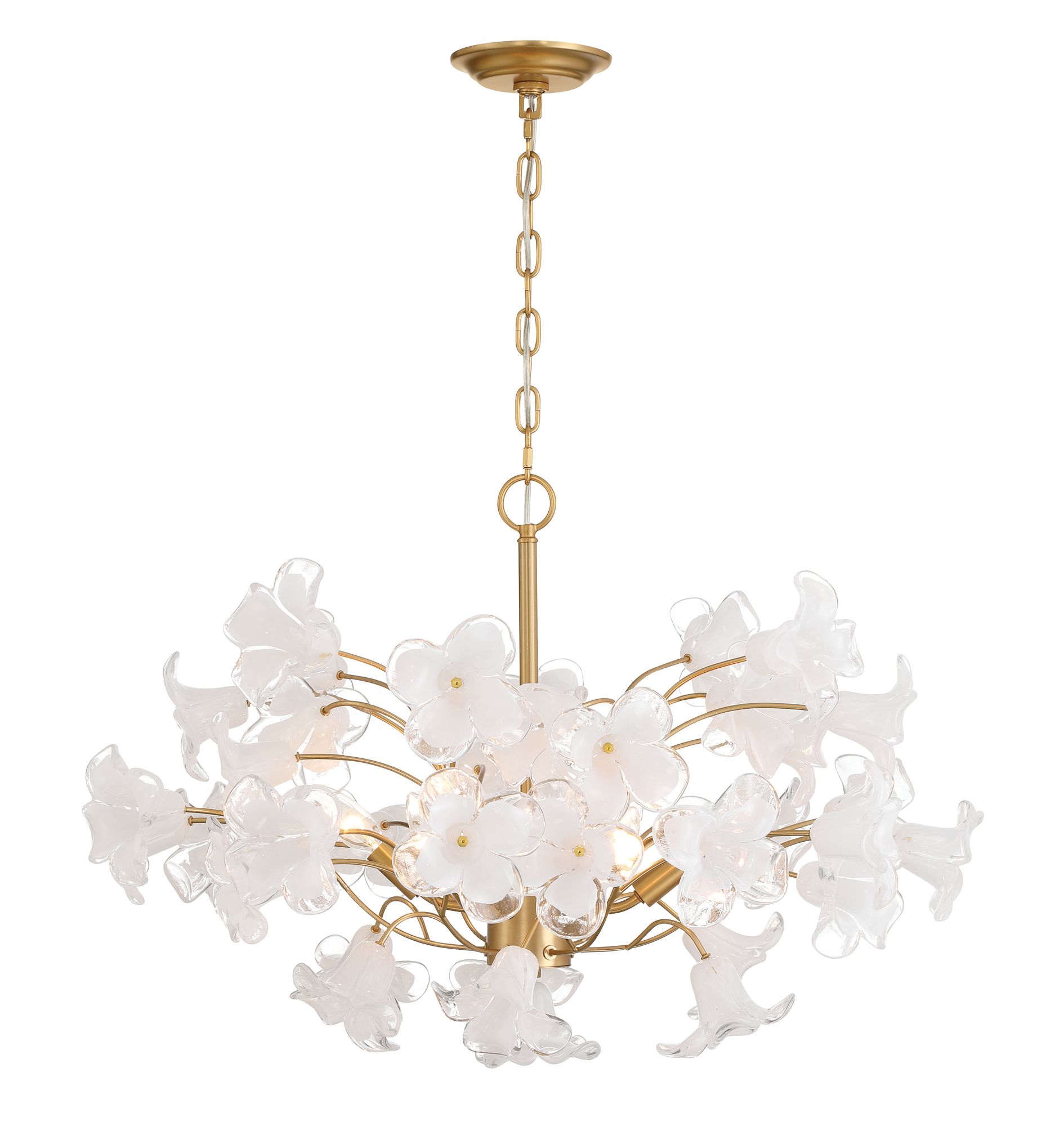 Image 4 Metropolitan Bloome 6-Lt 29-in Legacy Brass Chandelier with Glass Flowers more views
