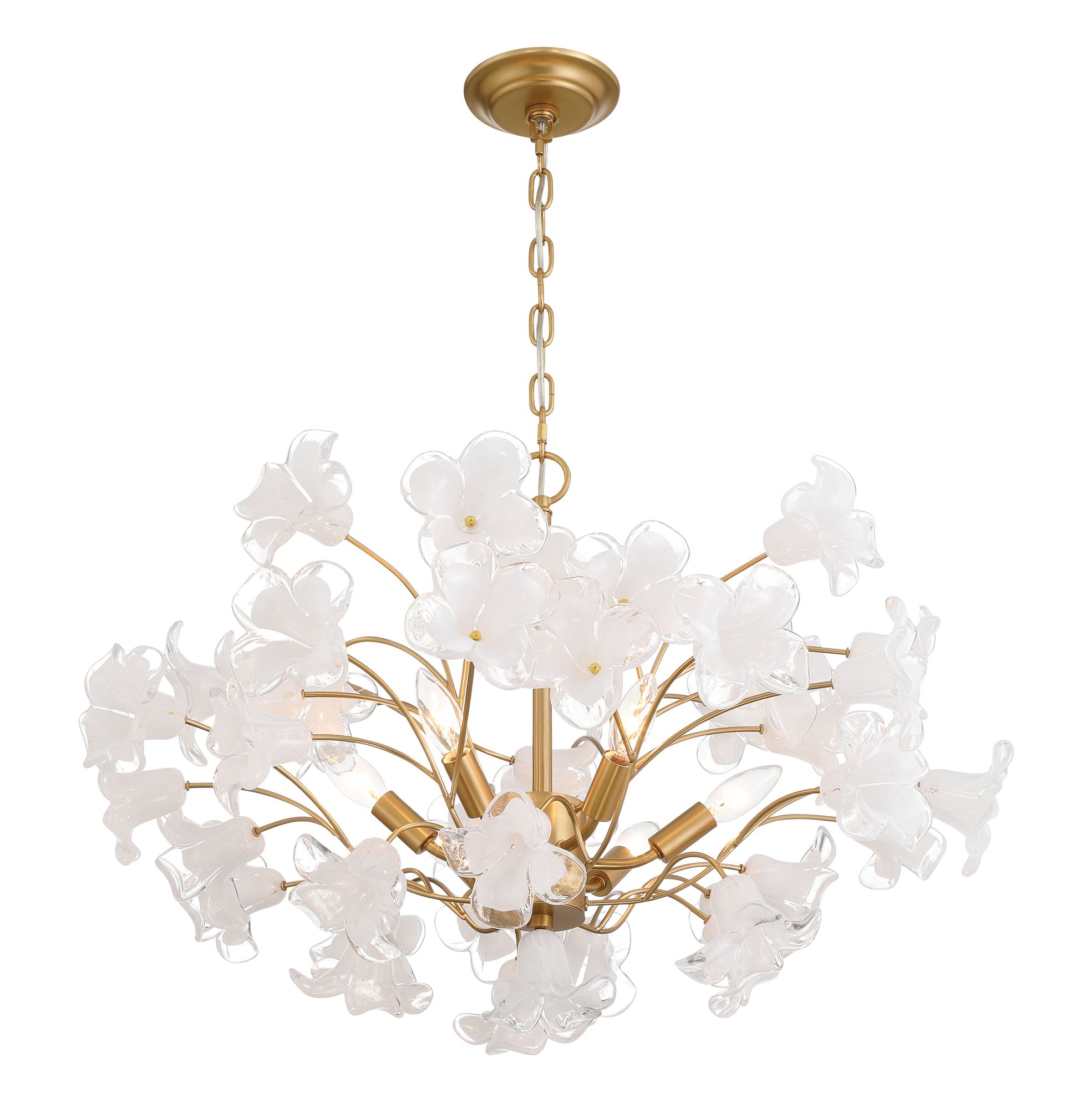 Image 7 Metropolitan Bloome 6-Lt 29-in Legacy Brass Chandelier with Glass Flowers more views