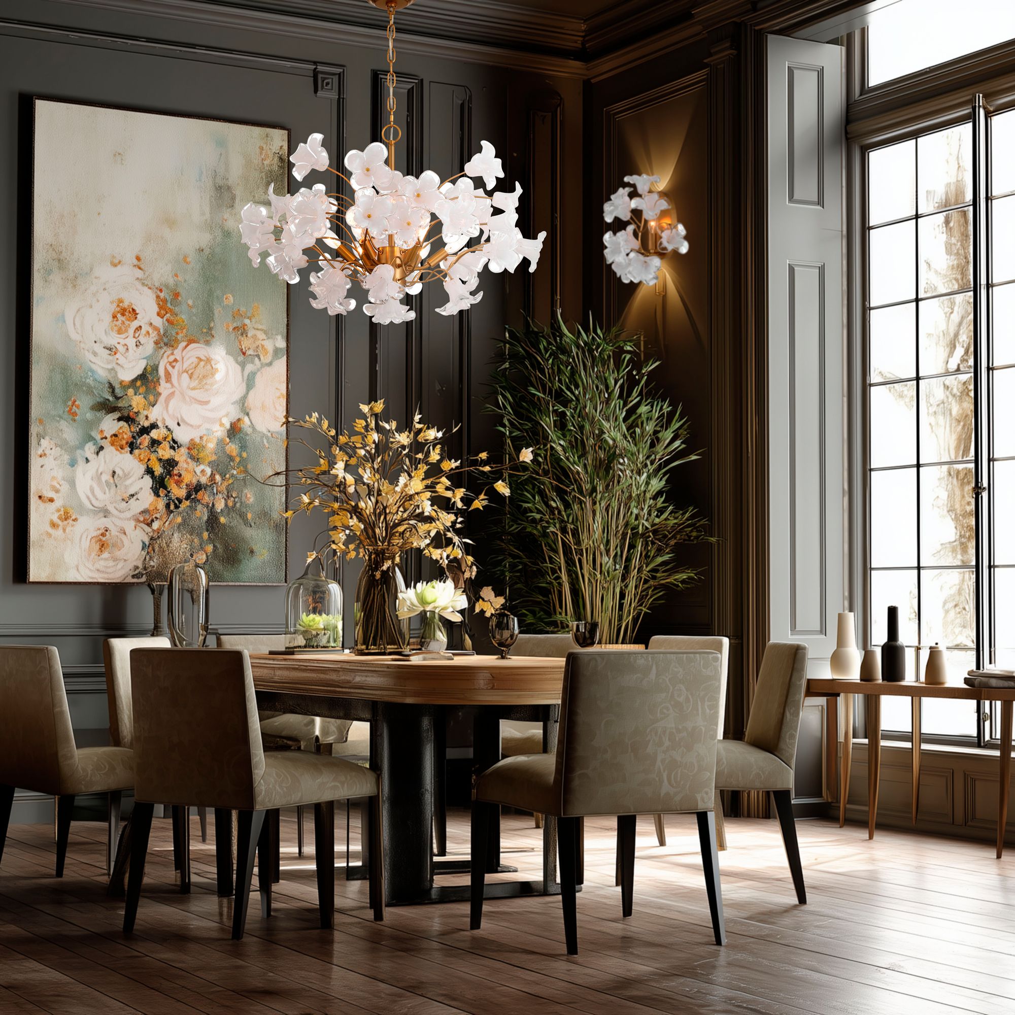 Metropolitan Bloome 6-Lt 29-in Legacy Brass Chandelier with Glass Flowers