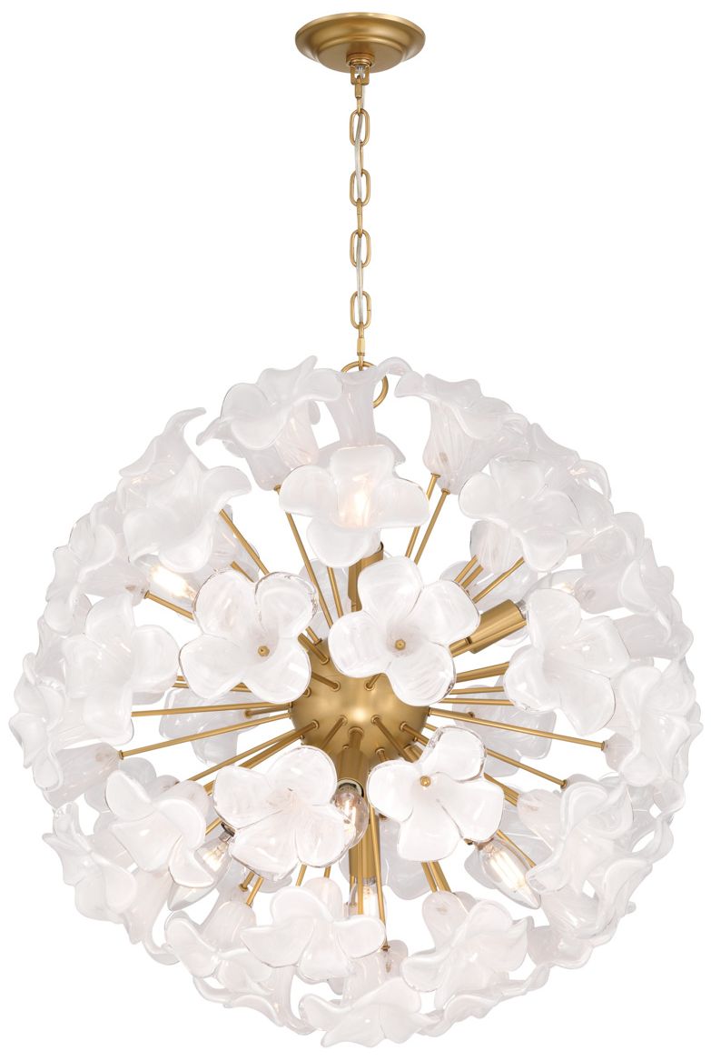 Image 3 Metropolitan Bloome 8-Lt 22-in Legacy Brass Pendant with White Glass Shades more views