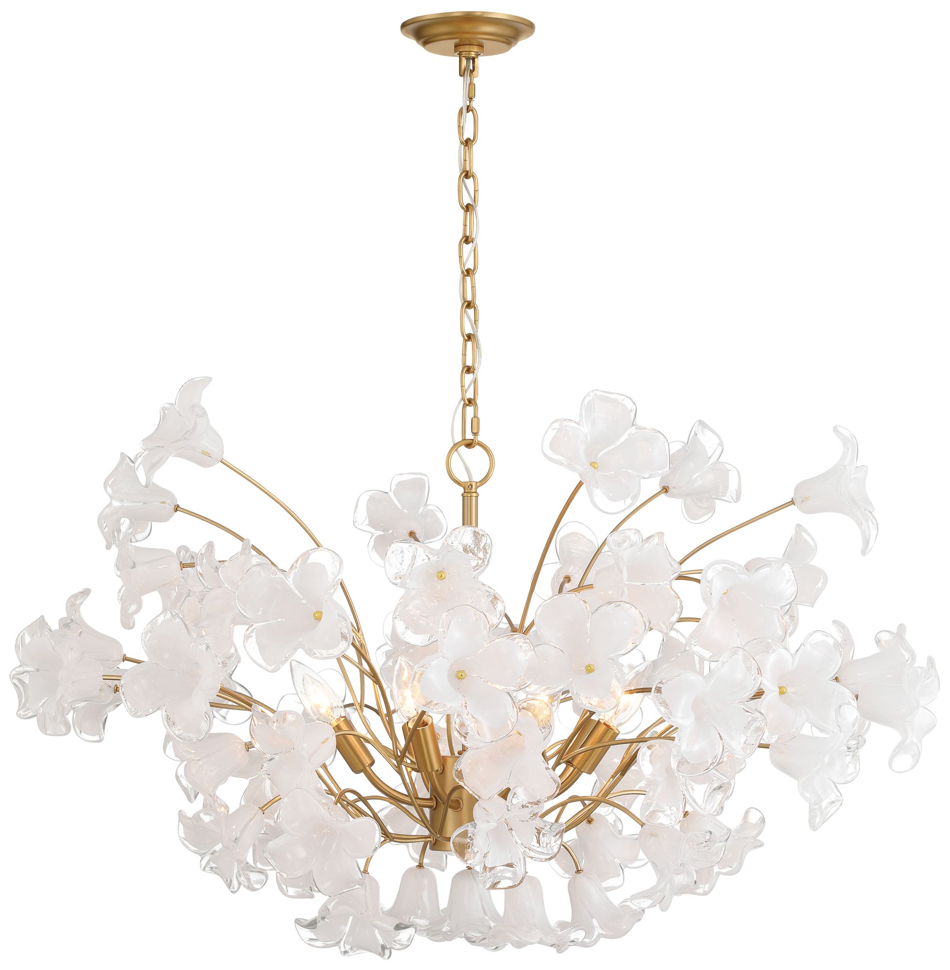 Image 3 Metropolitan Bloome 8-Lt 36.5-in Legacy Brass Chandelier with Glass Flowers more views