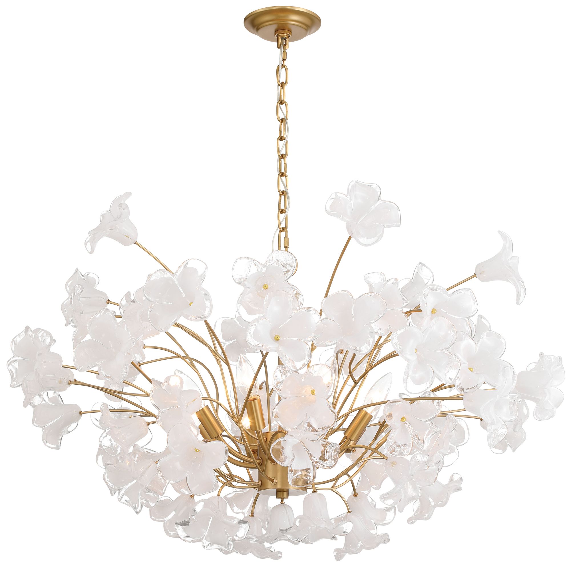 Image 6 Metropolitan Bloome 8-Lt 36.5-in Legacy Brass Chandelier with Glass Flowers more views
