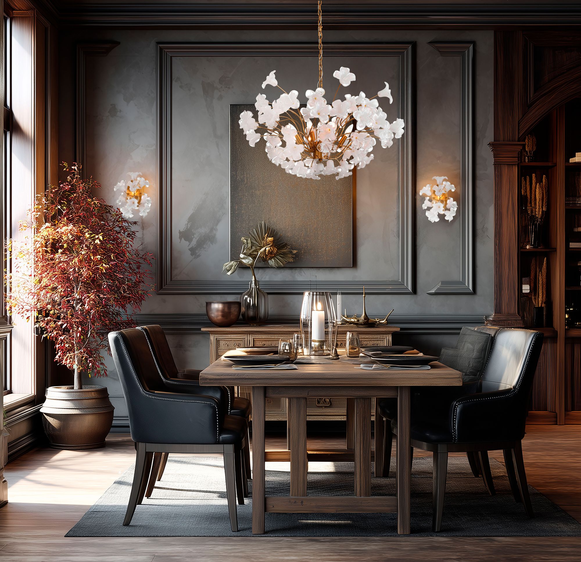 Metropolitan Bloome 8-Lt 36.5-in Legacy Brass Chandelier with Glass Flowers