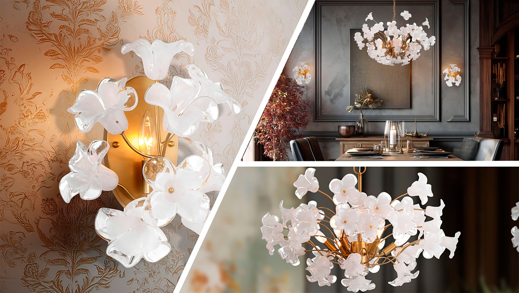 Metropolitan Bloome 8-Lt 36.5-in Legacy Brass Chandelier with Glass Flowers