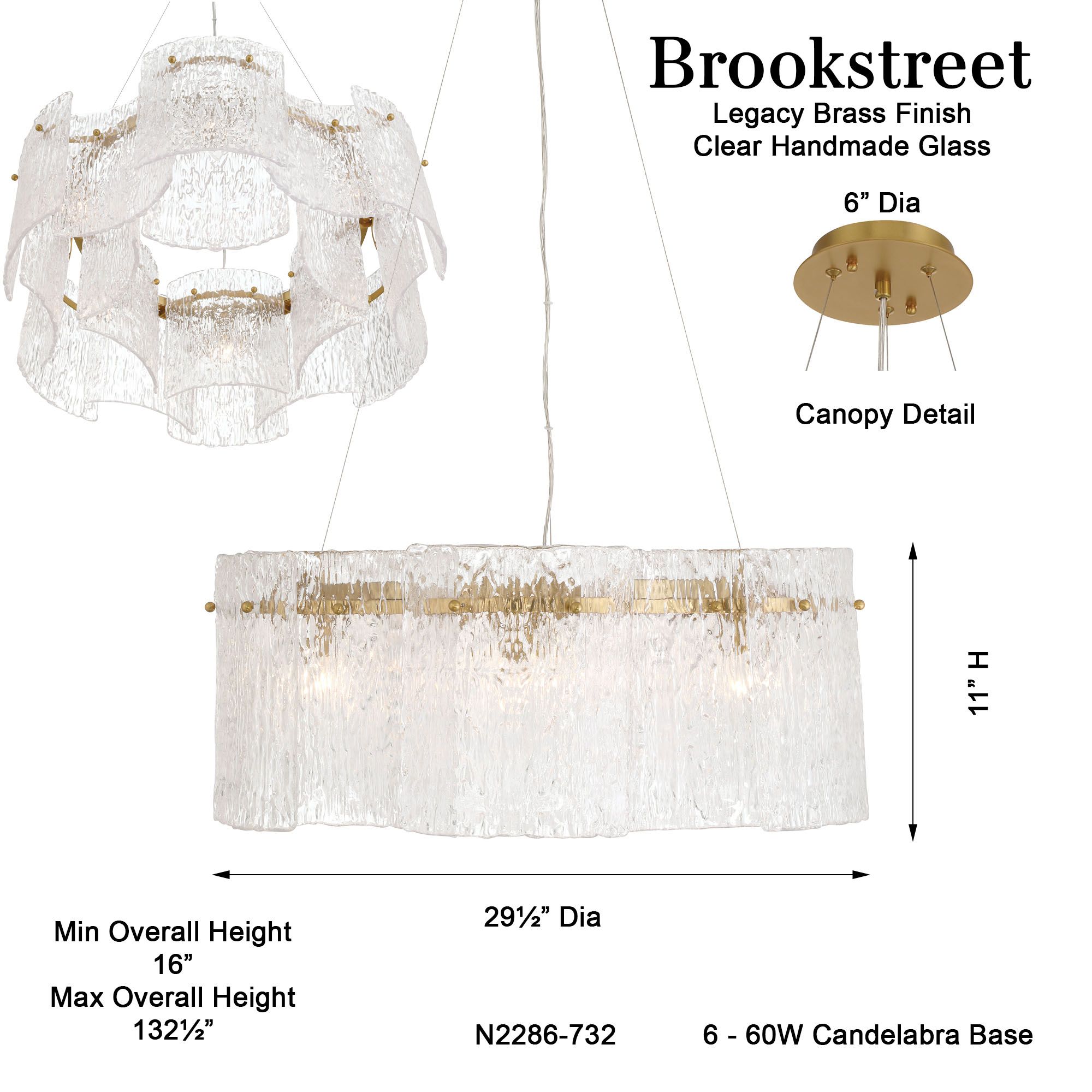 Metropolitan Brookstreet 6-Light 29.5-in Legacy Brass Indoor Pendant