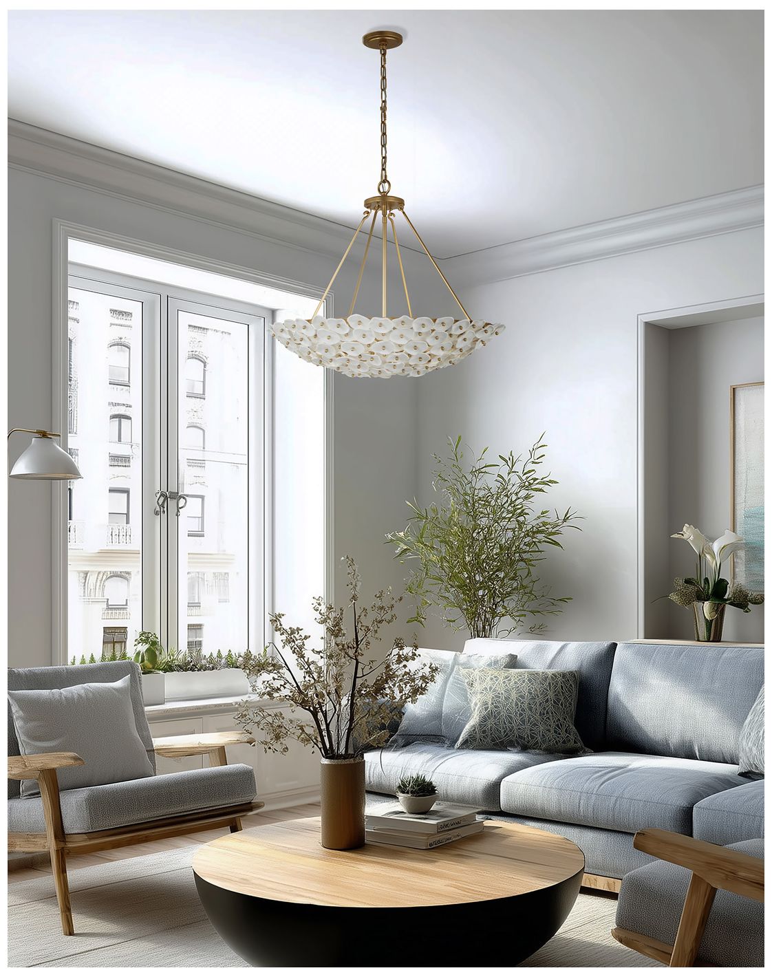 Image 3 Metropolitan Coastlyn 6-Light 28-in Legacy Brass Pendant with Flowerettes more views