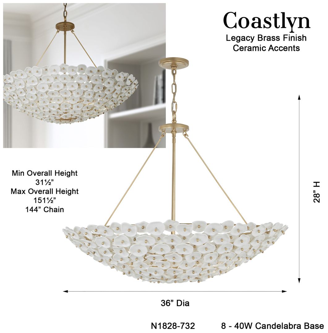 Metropolitan Coastlyn 8-Light 36-in Legacy Brass Pendant with Flowerettes