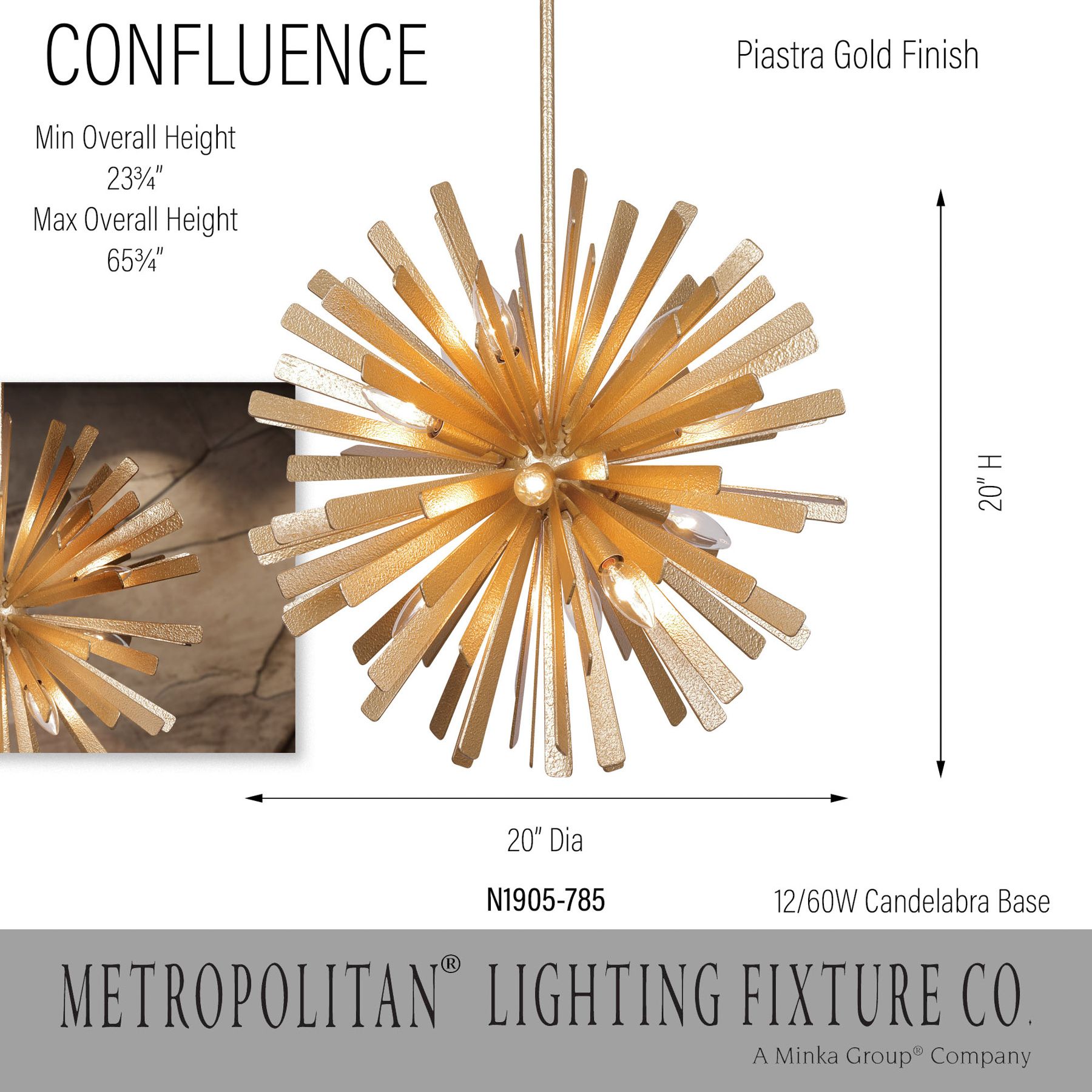 Metropolitan Confluence 12-Light 20-inch Piastra Gold Pendant with Accents