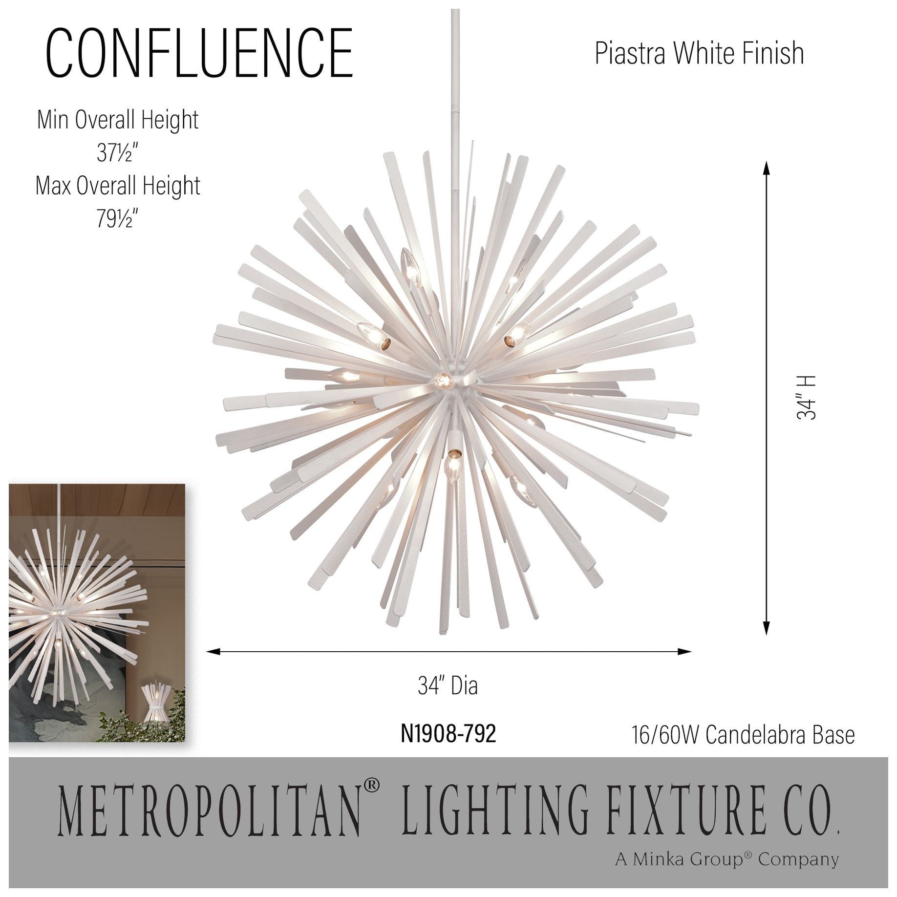 Metropolitan Confluence 16-Light 34-in Piastra White Pendant with Accents