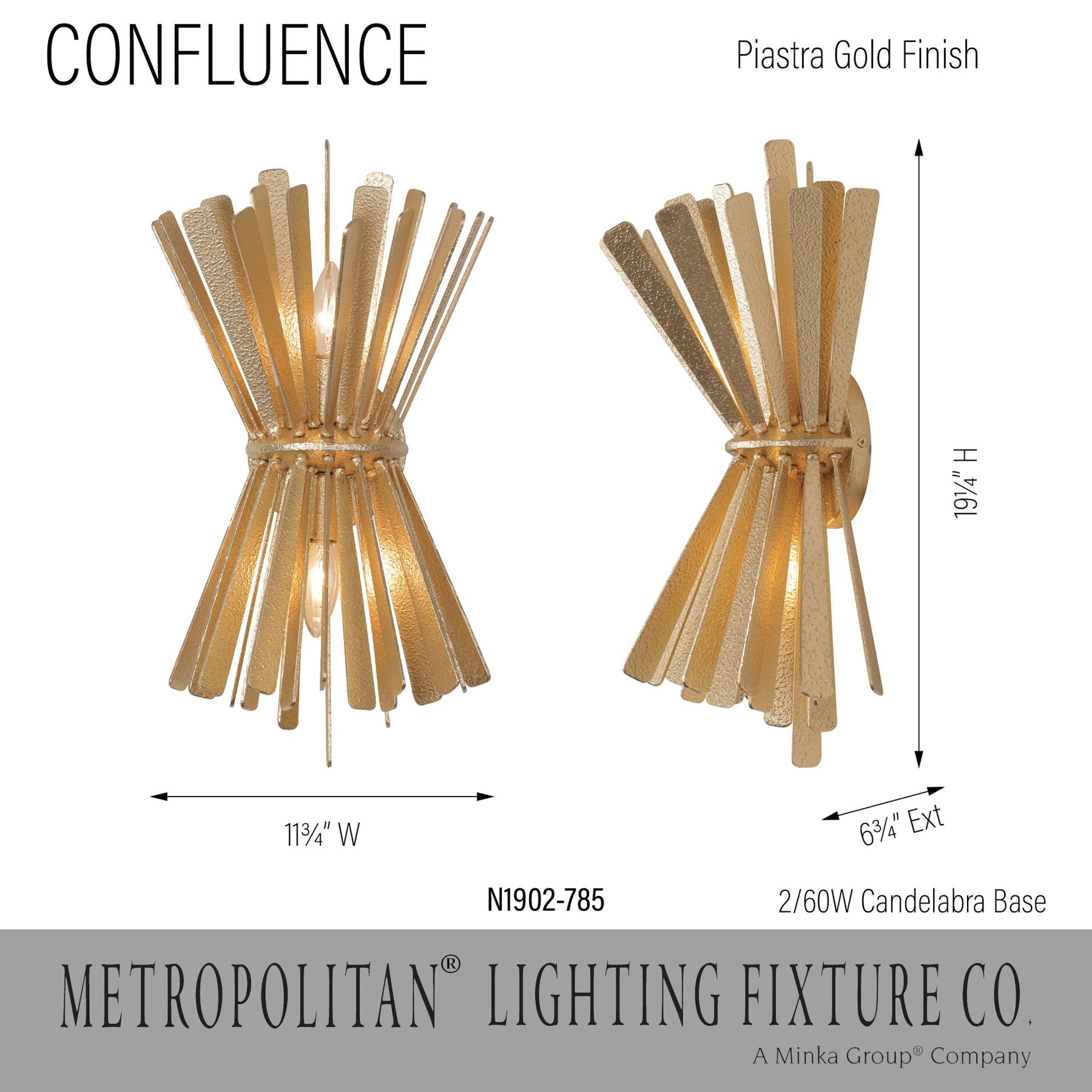 Image 7 Metropolitan Confluence 2-Lt 11.25-in Piastra Gold Wall Sconce with Accents more views