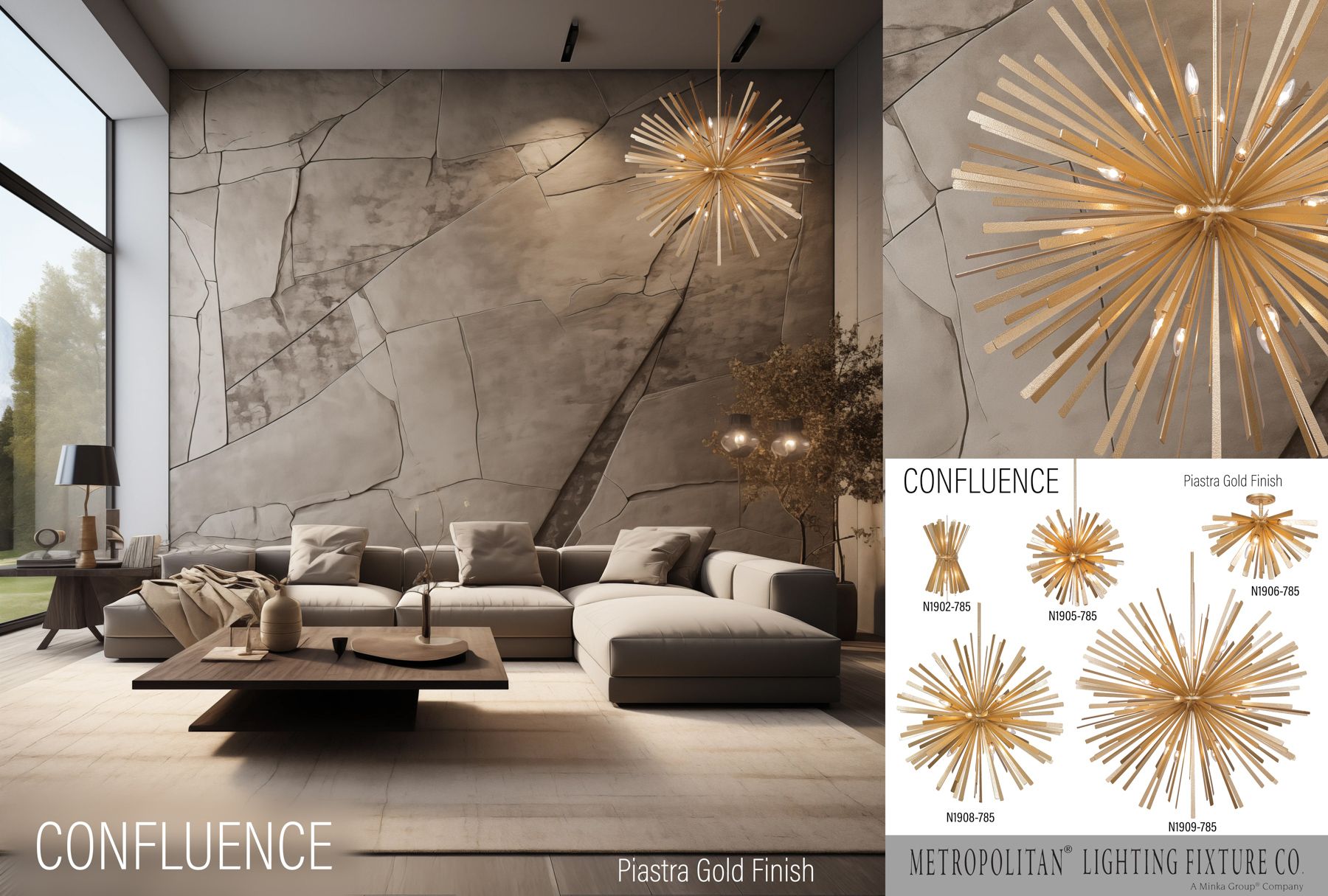 Metropolitan Confluence 20" Piastra Gold Modern 6-Light Ceiling Light