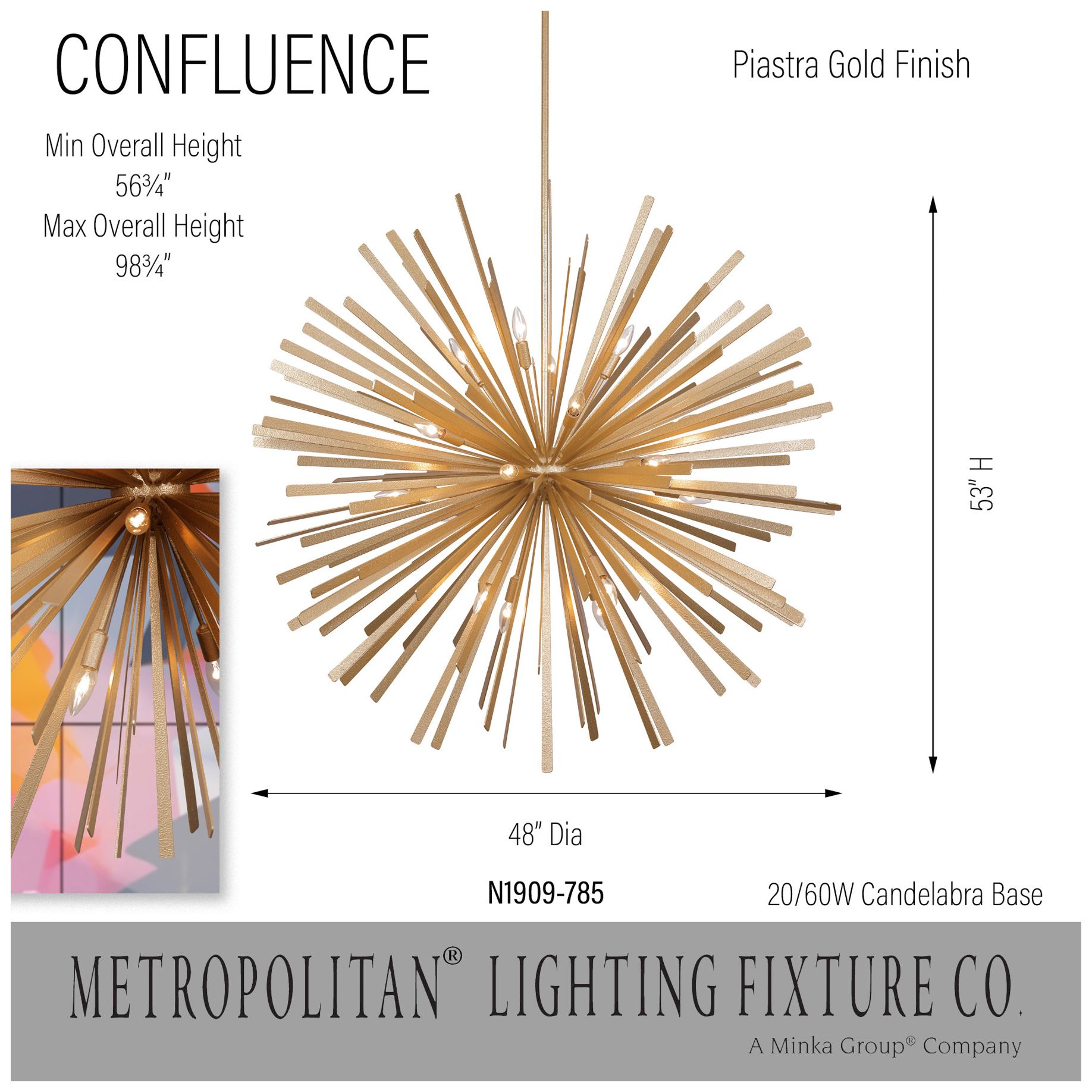 Image 7 Metropolitan Confluence 20-Light 48-in Piastra Gold Pendant with Accents more views