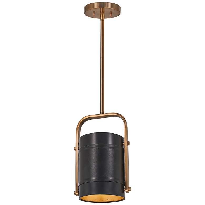 Image 1 Metropolitan Contrast 1-Light Aged Antique Brass Drum Pendant to Semi-Flush