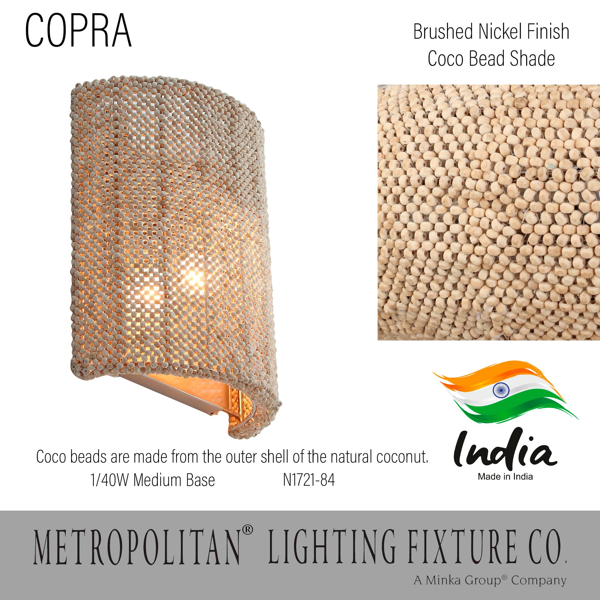 Metropolitan Copra 1-Light 10-in Brushed Nickel Wall Sconce with Bead Shade
