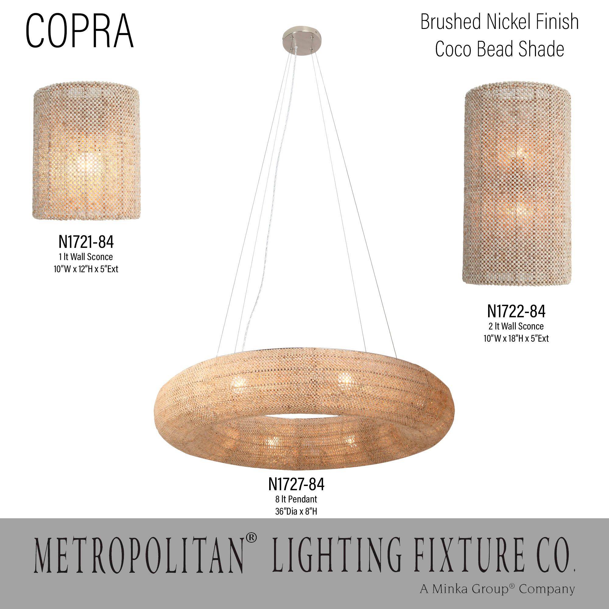 Metropolitan Copra 1-Light 10-in Brushed Nickel Wall Sconce with Bead Shade