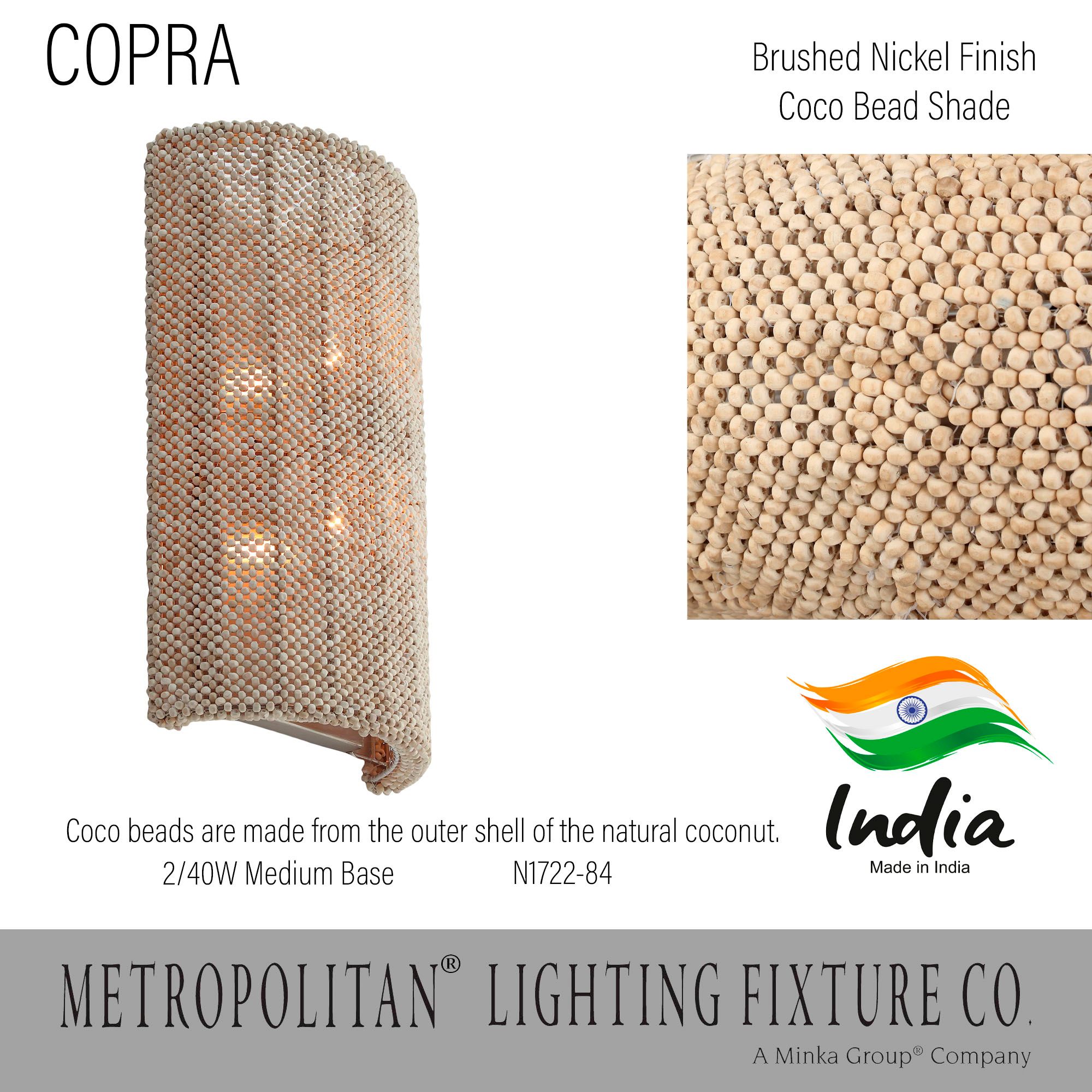 Metropolitan Copra 2-Light 10-in Brushed Nickel Wall Sconce with Bead Shade