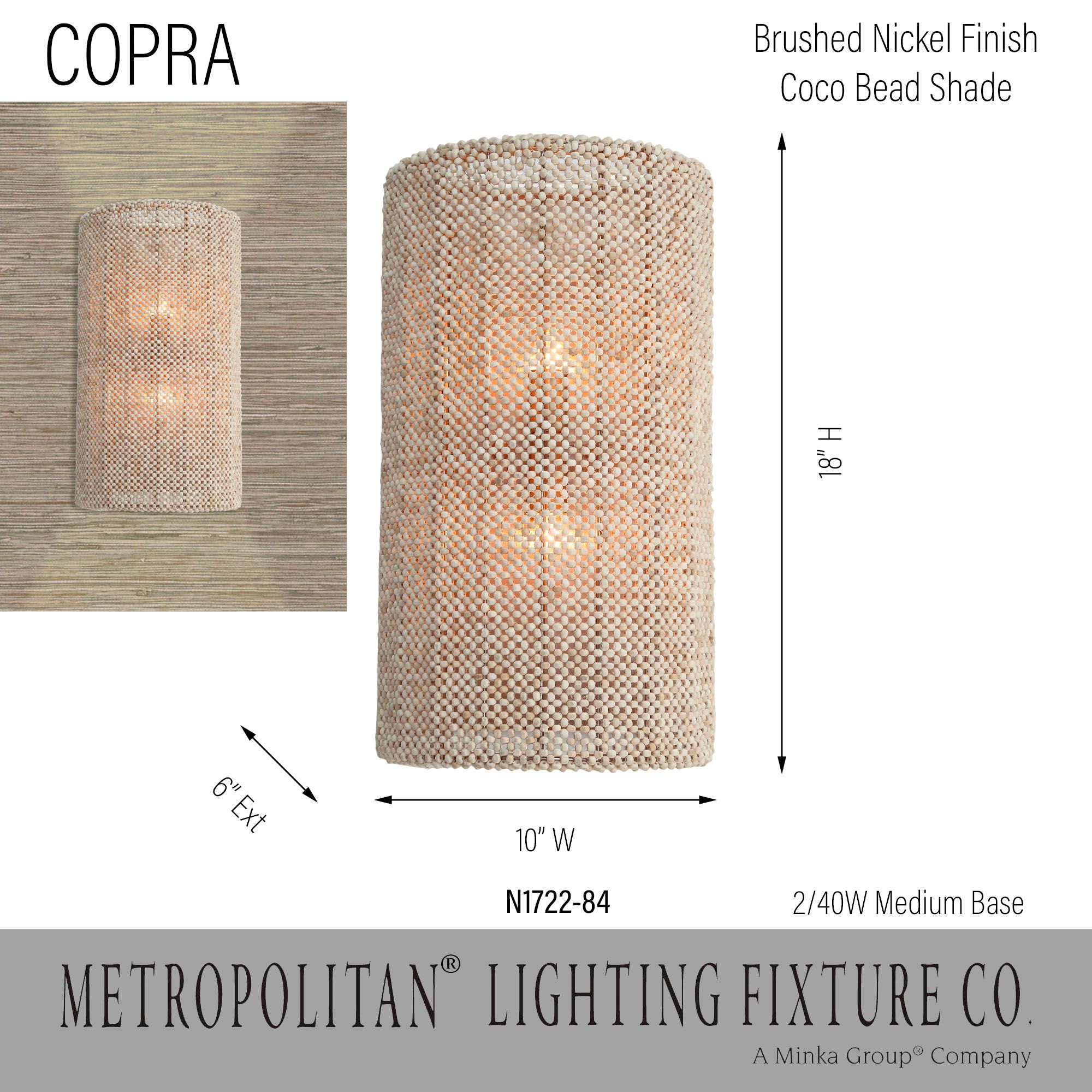 Metropolitan Copra 2-Light 10-in Brushed Nickel Wall Sconce with Bead Shade