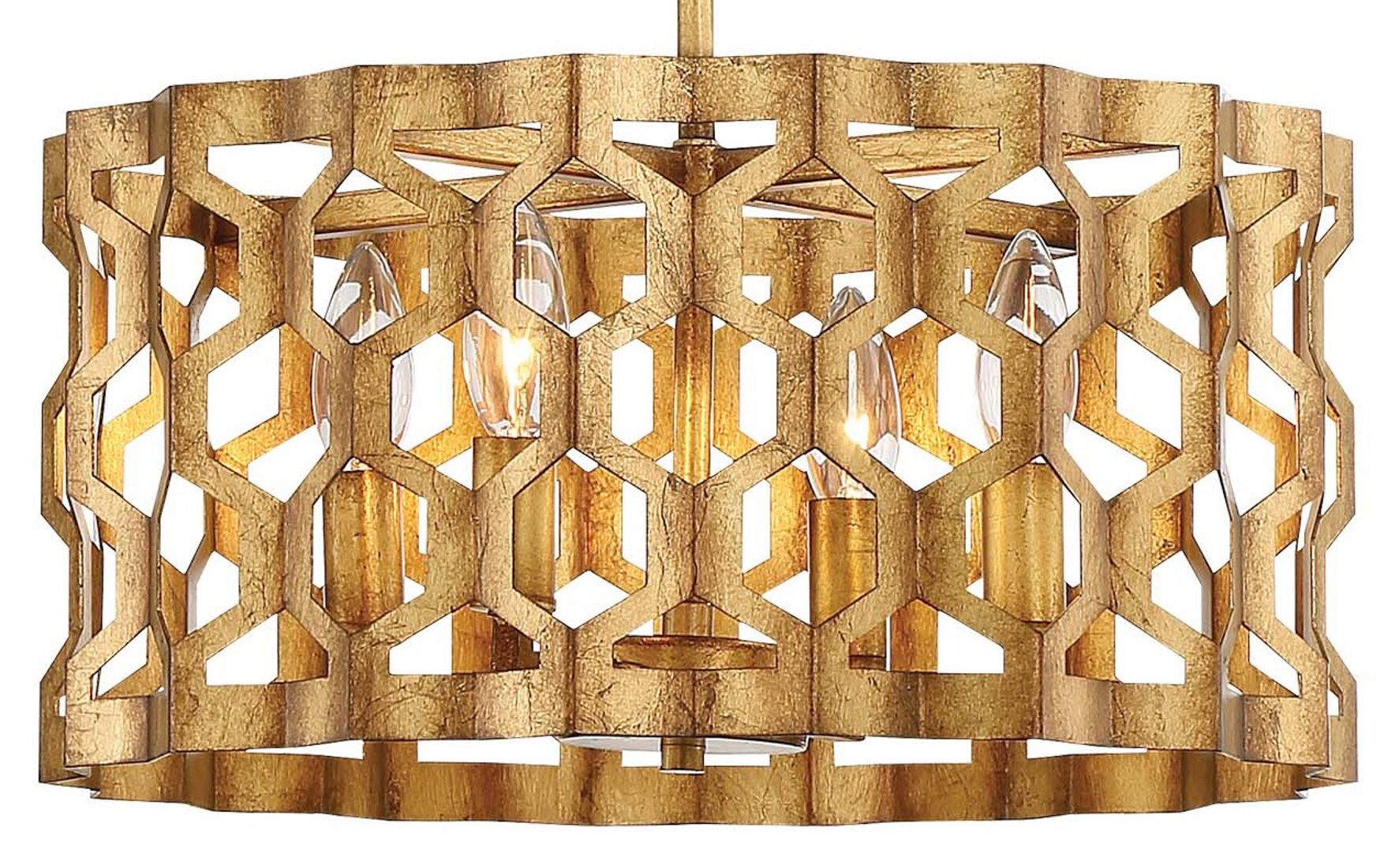 Image 3 Metropolitan Coronade 4-Light 16-in Pandora Gold Leaf Semi Flush to Pendant more views