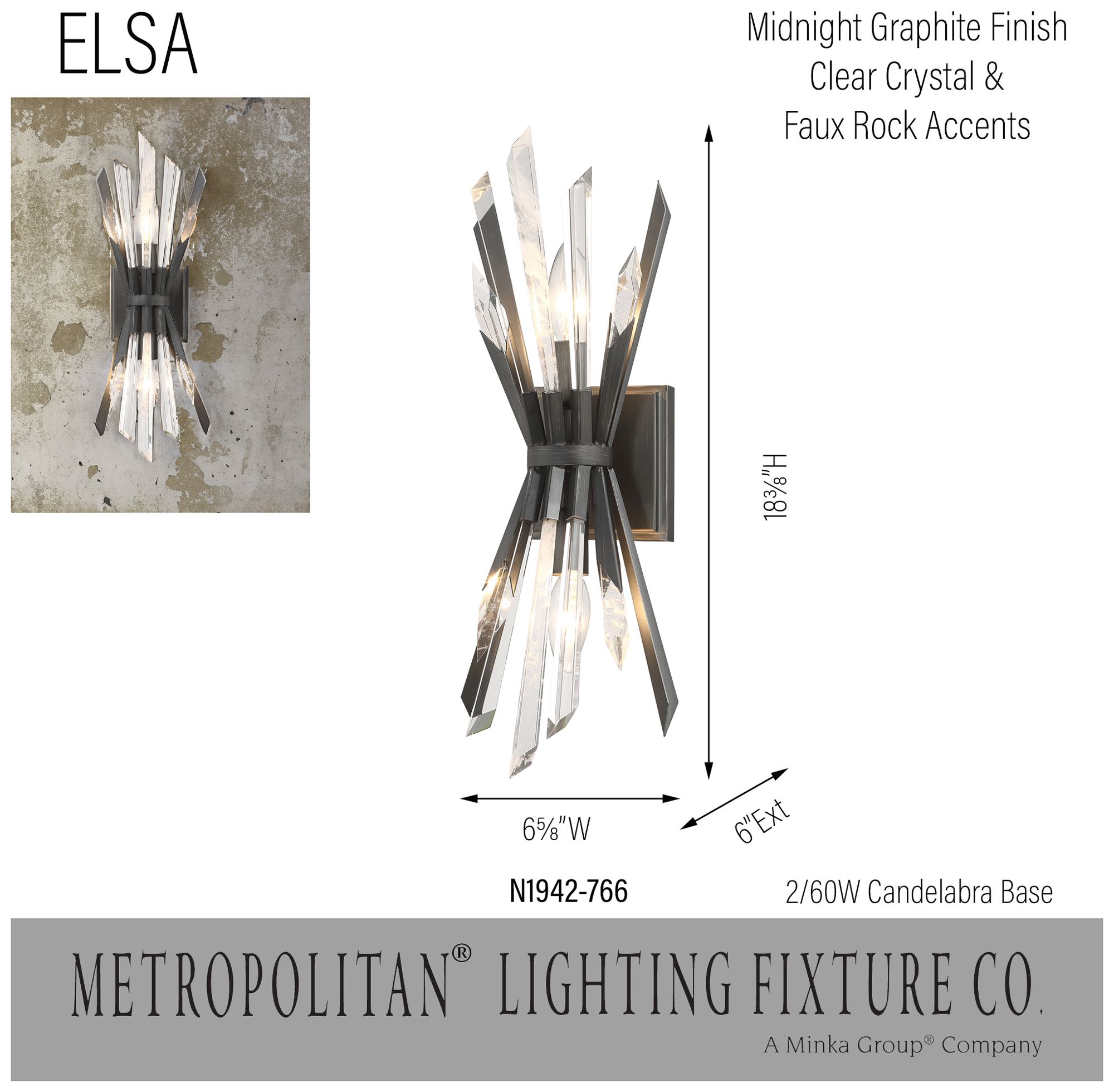 Metropolitan Elsa 2-Light Midnight Graphite Wall Sconce