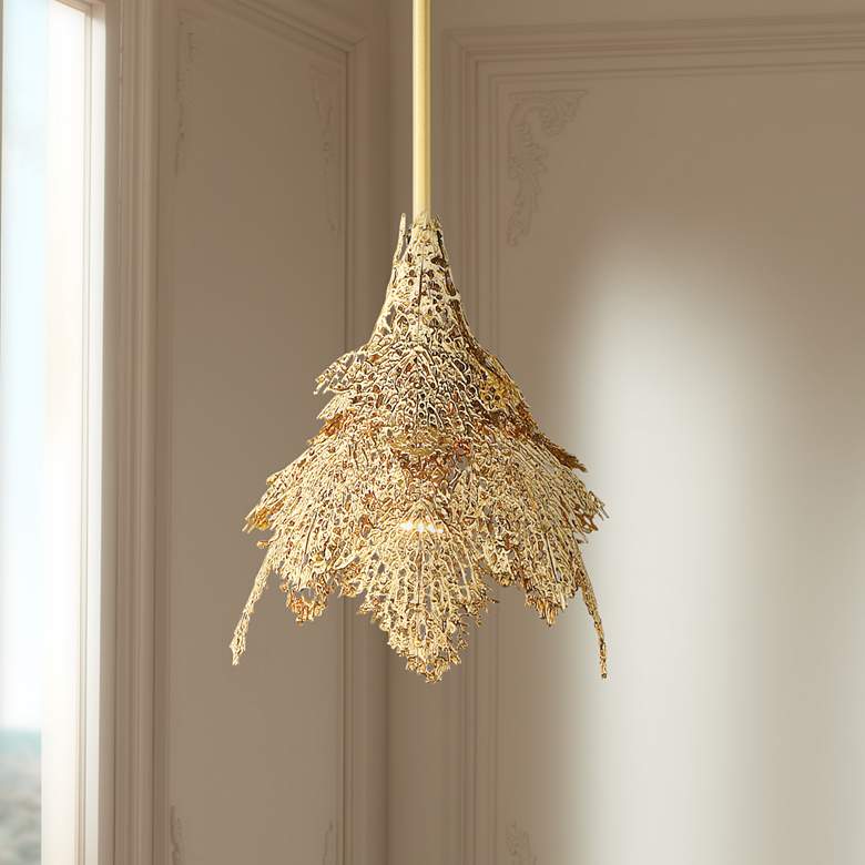 Image 1 Metropolitan Evergold 8 inchW India Gold Leaf Mini Pendant Light