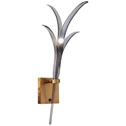 Metropolitan Featherly 1-Light Gold Wall Sconce with Smoke Blue Shade