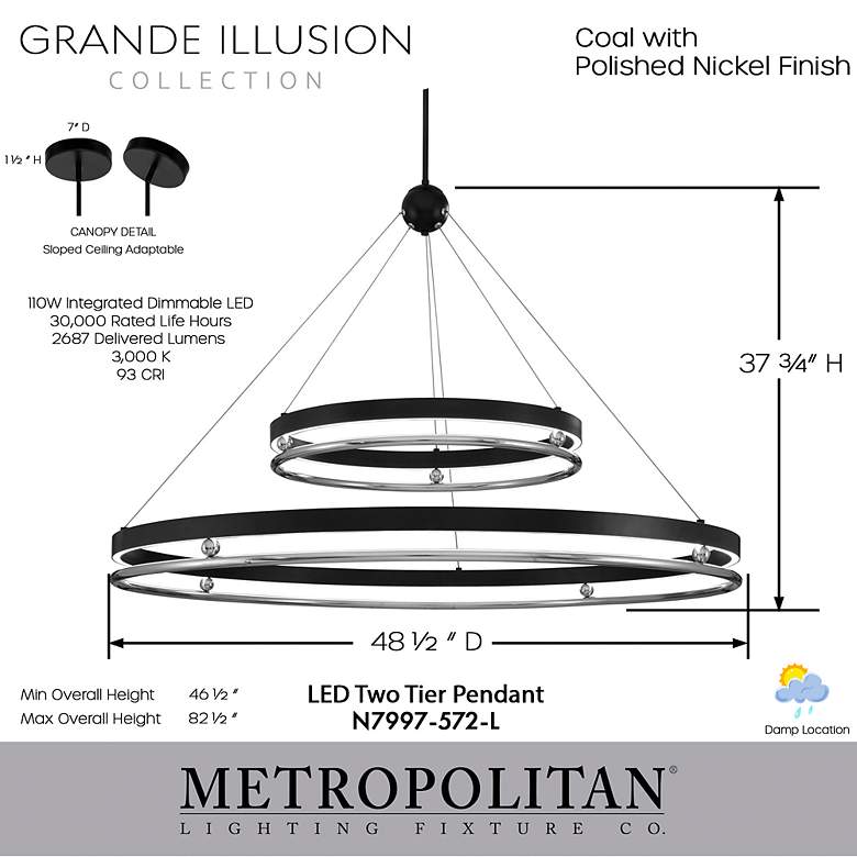 Image 4 Metropolitan Grande Illusion 48.5-inch LED Coal and Nickel Pendant more views