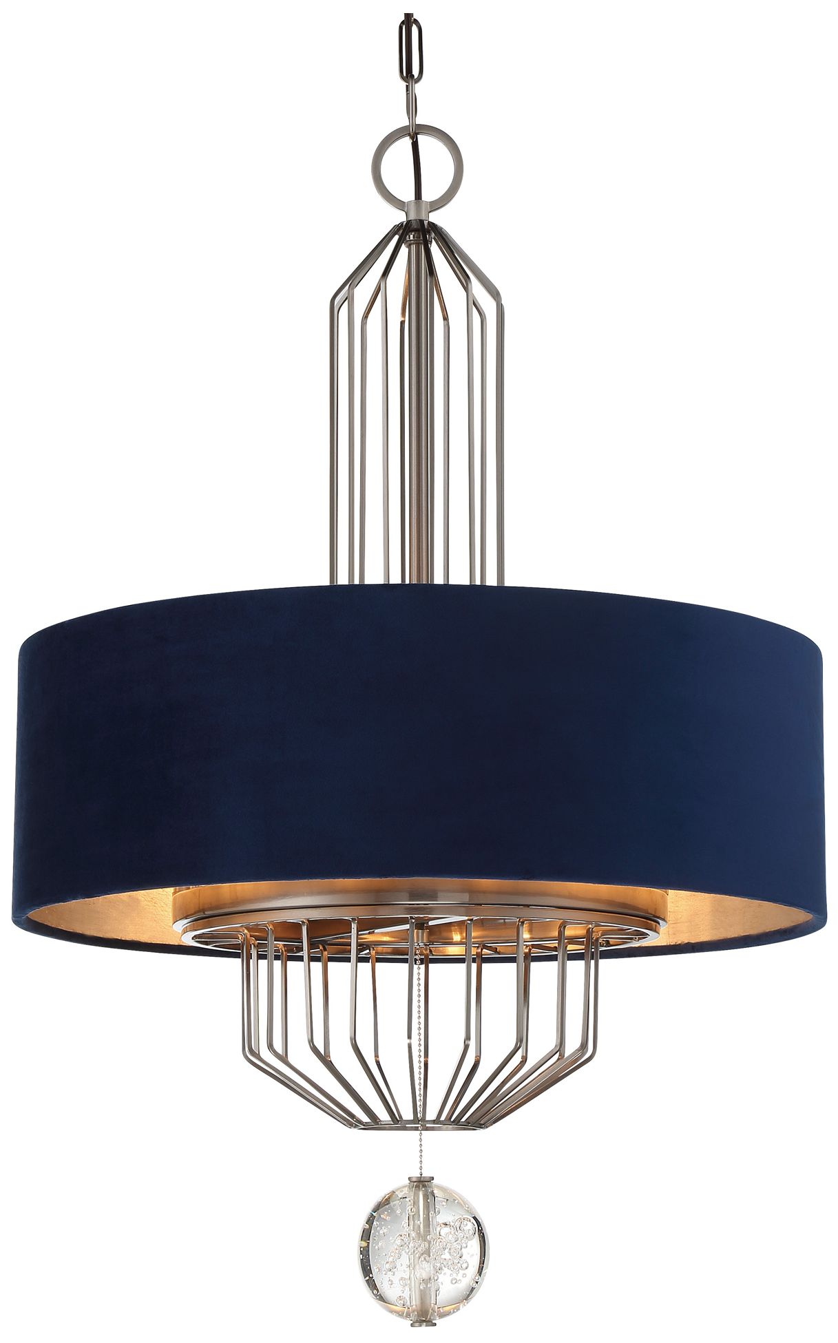 Image 3 Metropolitan Grandeur 6Lt 24in Antique Nickel Pendant with BlueVelvet Shade more views