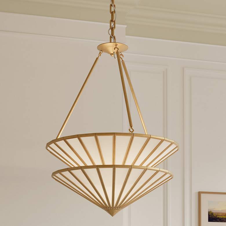 Metropolitan Jaxen 3-Light 24.5-in Legacy Brass Pendant with Glass ...