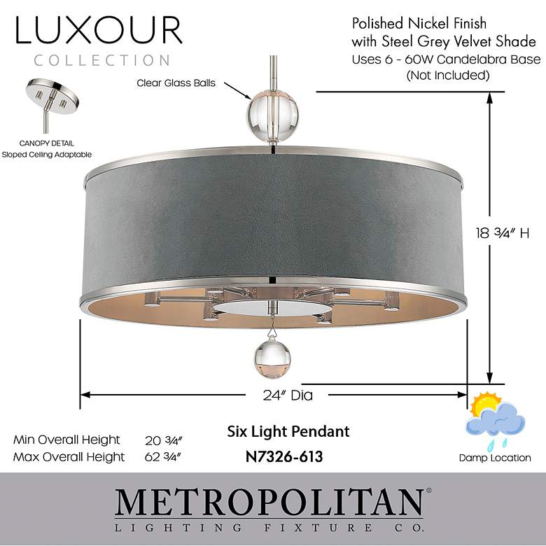 Image 5 Metropolitan Luxor 24" Wide Polished Nickel 6-Light Pendant more views