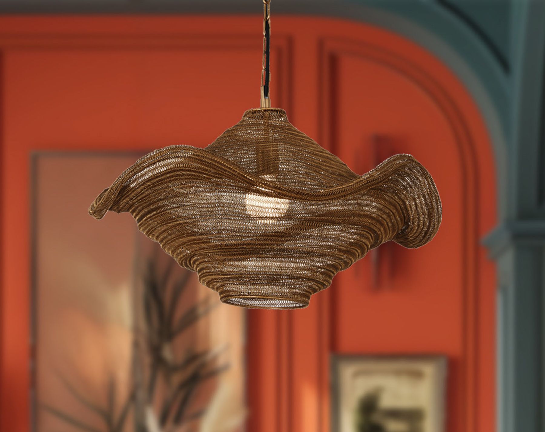 Image 4 Metropolitan Marseille 1-Lt 24in Gilded Brass Pendant with Metal Mesh Shade more views