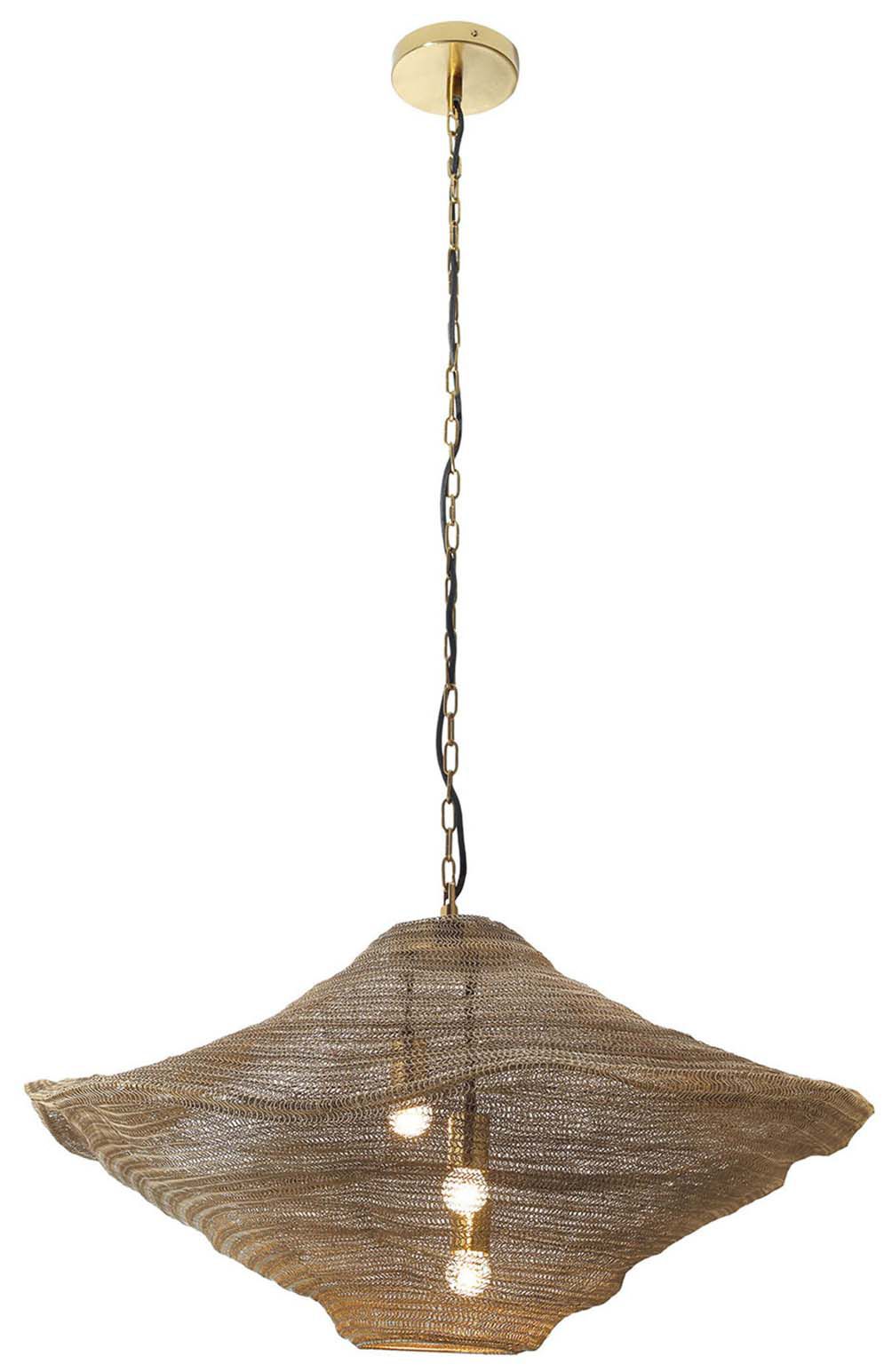 Metropolitan Marseille 3-Lt 34in Gilded Brass Pendant with Metal Mesh Shade
