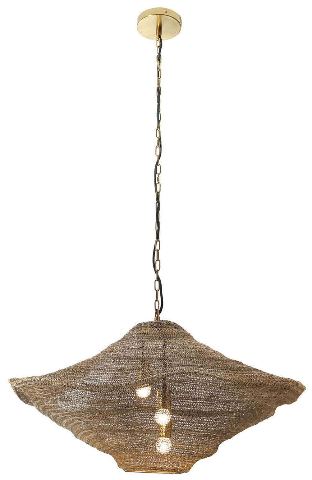 Image 3 Metropolitan Marseille 3-Lt 34in Gilded Brass Pendant with Metal Mesh Shade more views