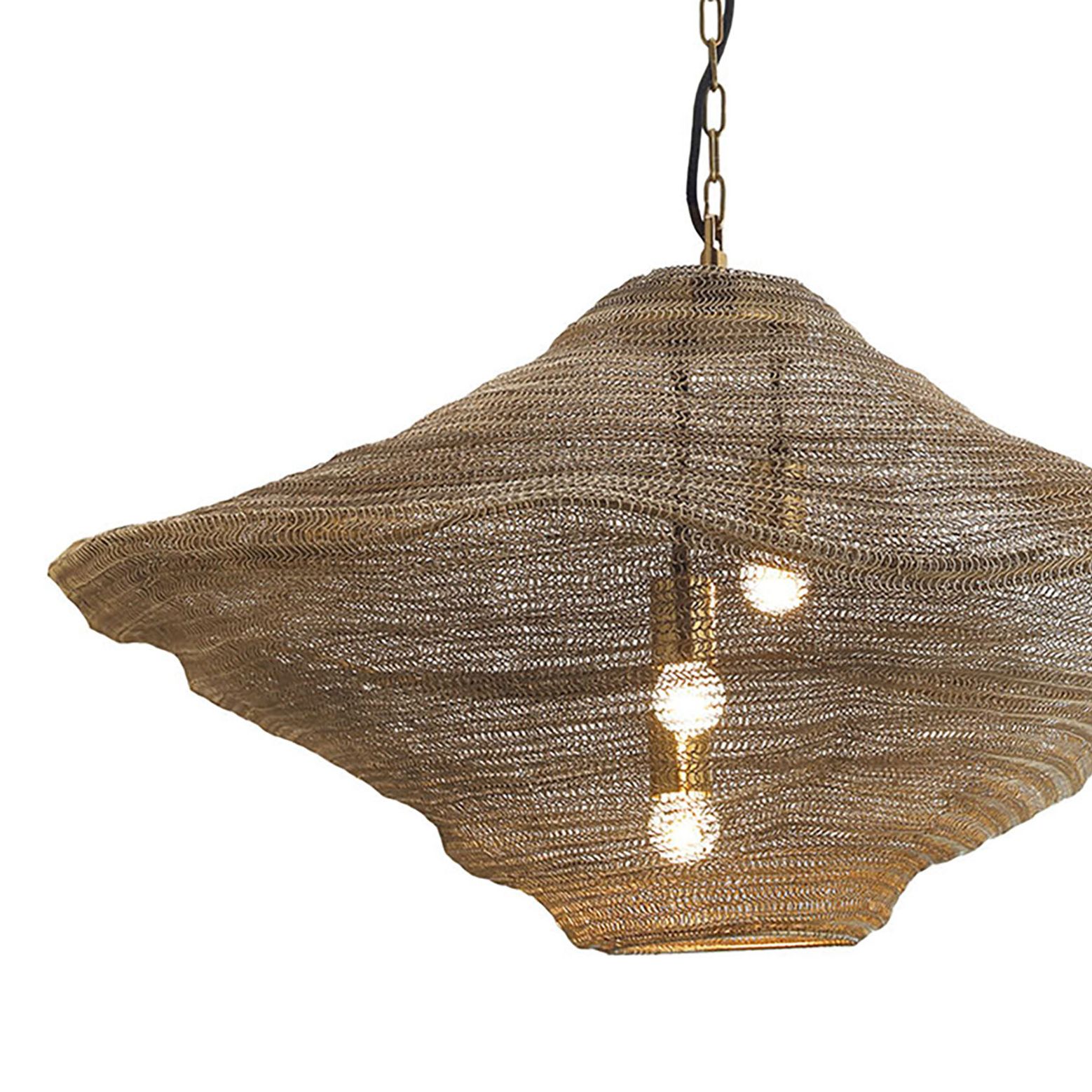 Image 4 Metropolitan Marseille 3-Lt 34in Gilded Brass Pendant with Metal Mesh Shade more views