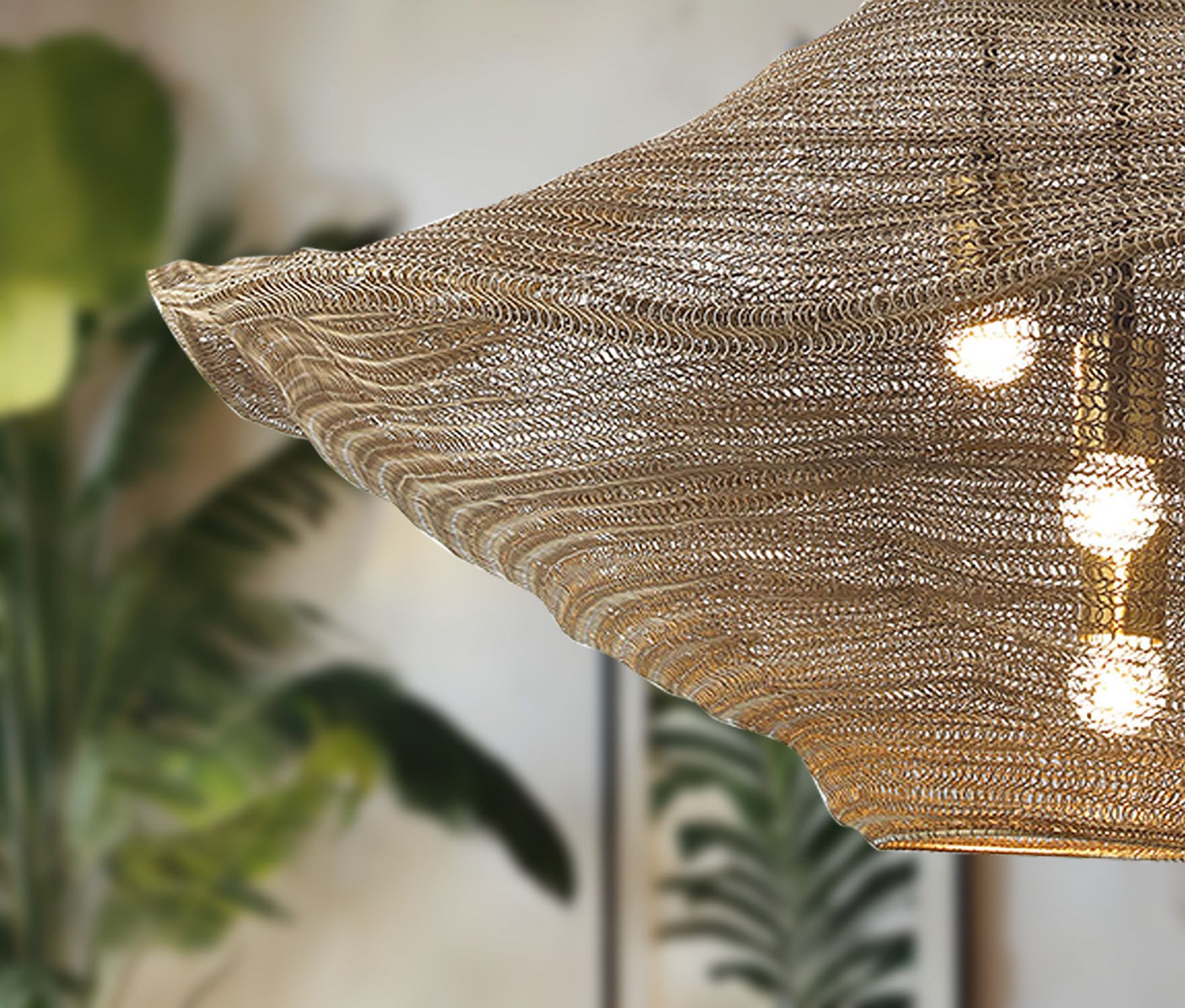 Image 6 Metropolitan Marseille 3-Lt 34in Gilded Brass Pendant with Metal Mesh Shade more views